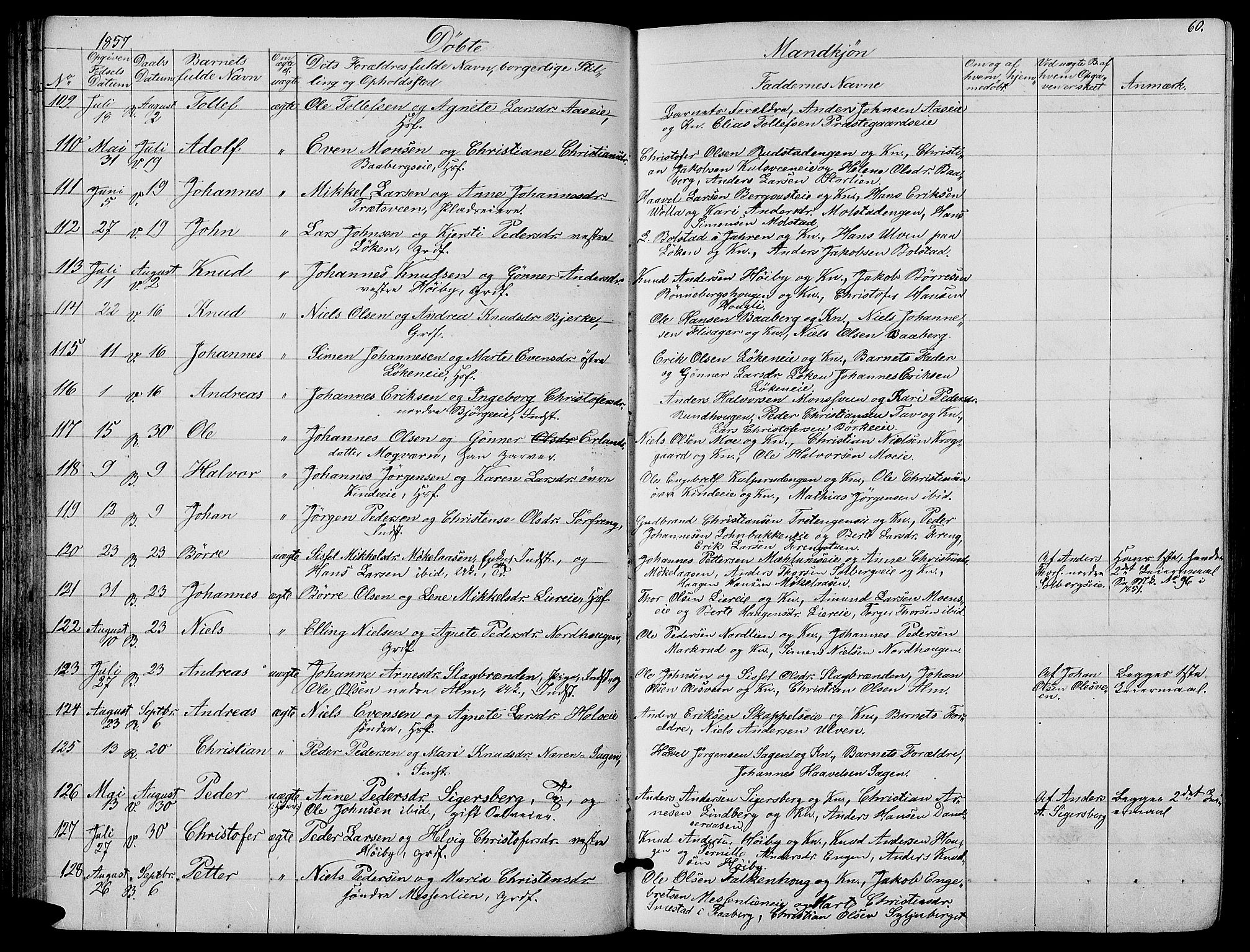 Ringsaker prestekontor, AV/SAH-PREST-014/L/La/L0006: Parish register (copy) no. 6, 1851-1860, p. 60