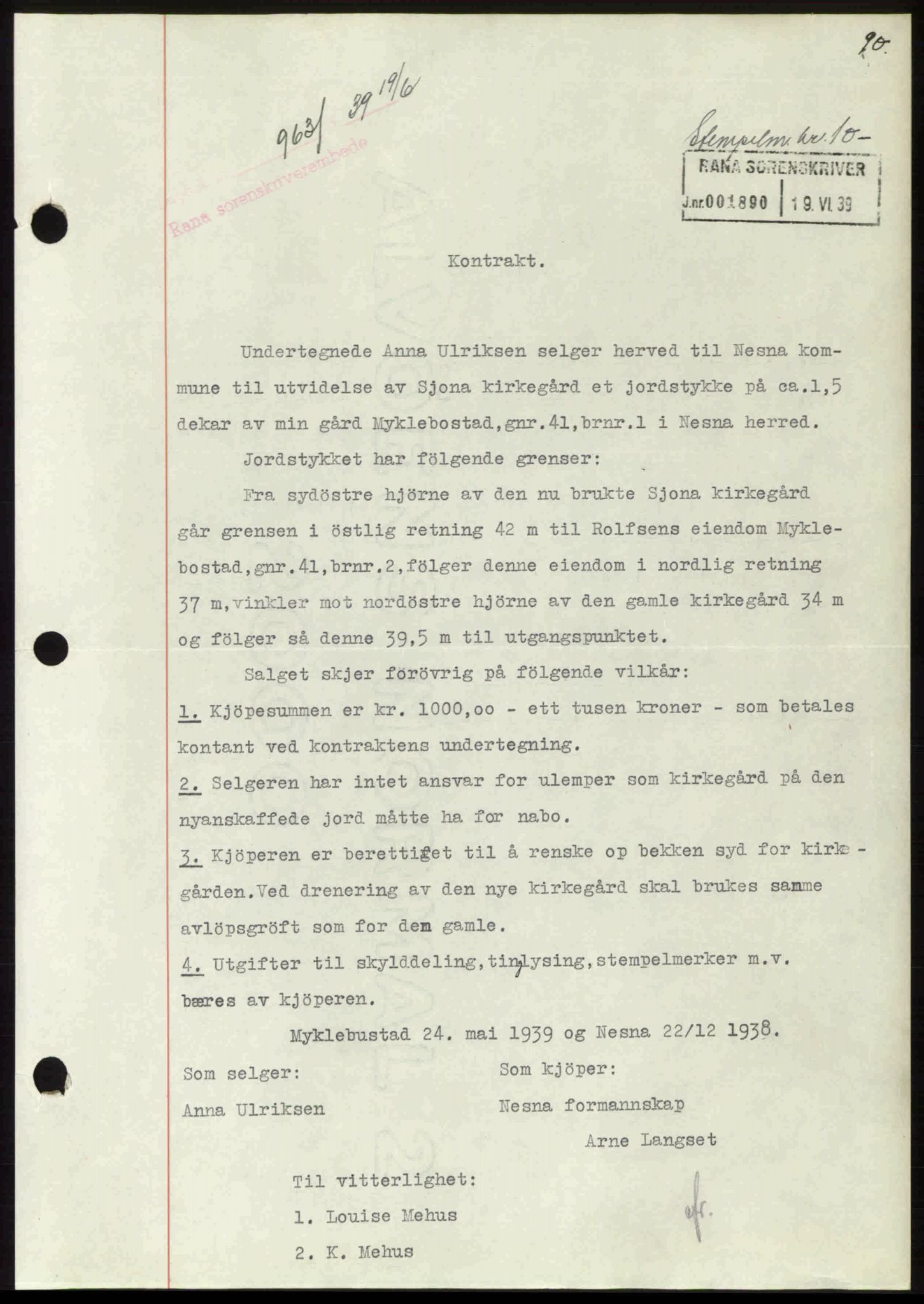 Rana sorenskriveri , SAT/A-1108/1/2/2C: Mortgage book no. A 6, 1939-1940, Diary no: : 963/1939