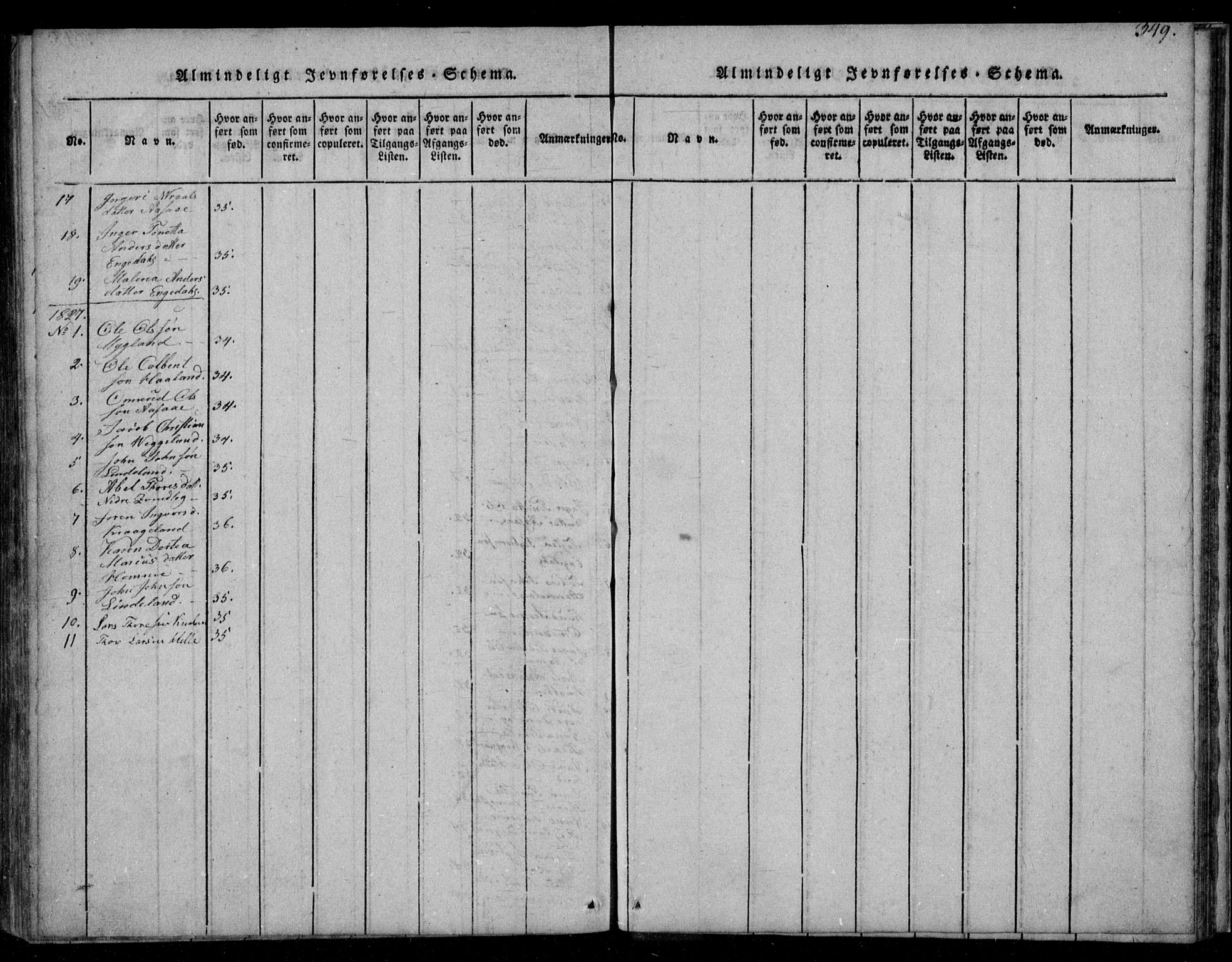 Fjotland sokneprestkontor, AV/SAK-1111-0010/F/Fb/L0001: Parish register (copy) no. B 1, 1816-1849, p. 349