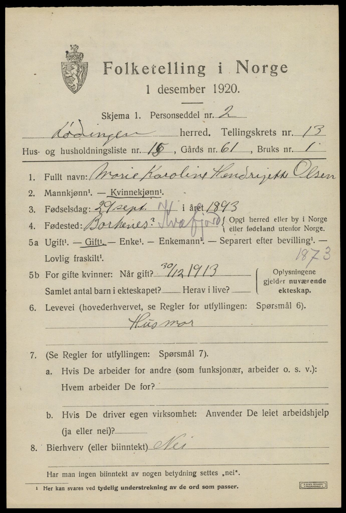 SAT, 1920 census for Lødingen, 1920, p. 6949