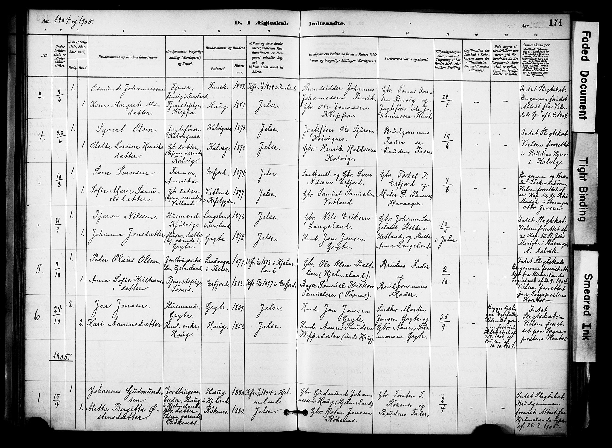 Jelsa sokneprestkontor, SAST/A-101842/01/IV: Parish register (official) no. A 10, 1884-1906, p. 174
