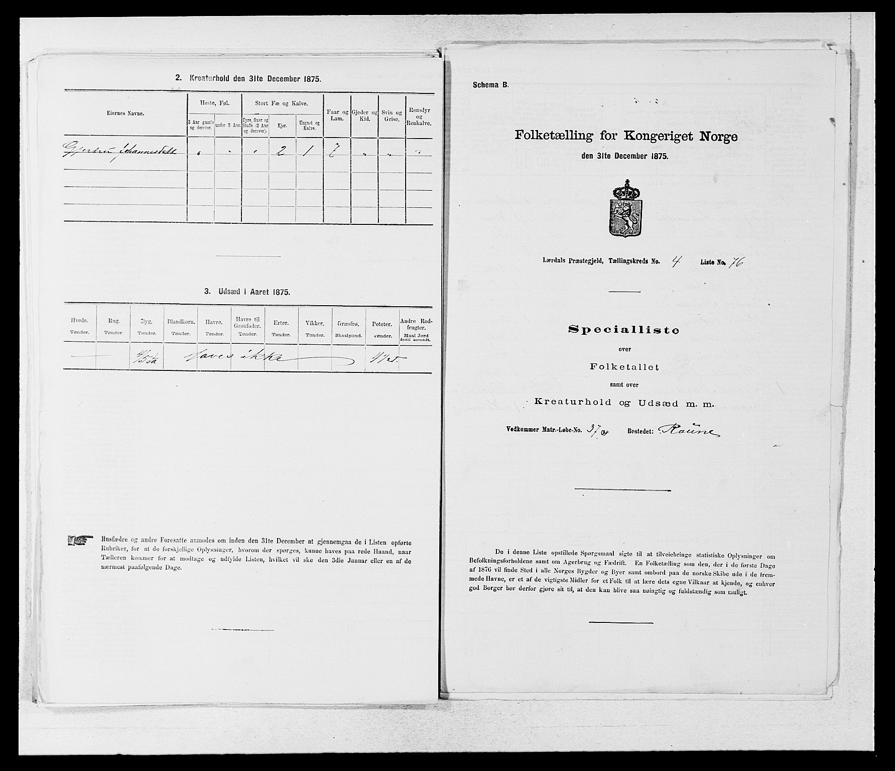 SAB, 1875 census for 1422P Lærdal, 1875, p. 639