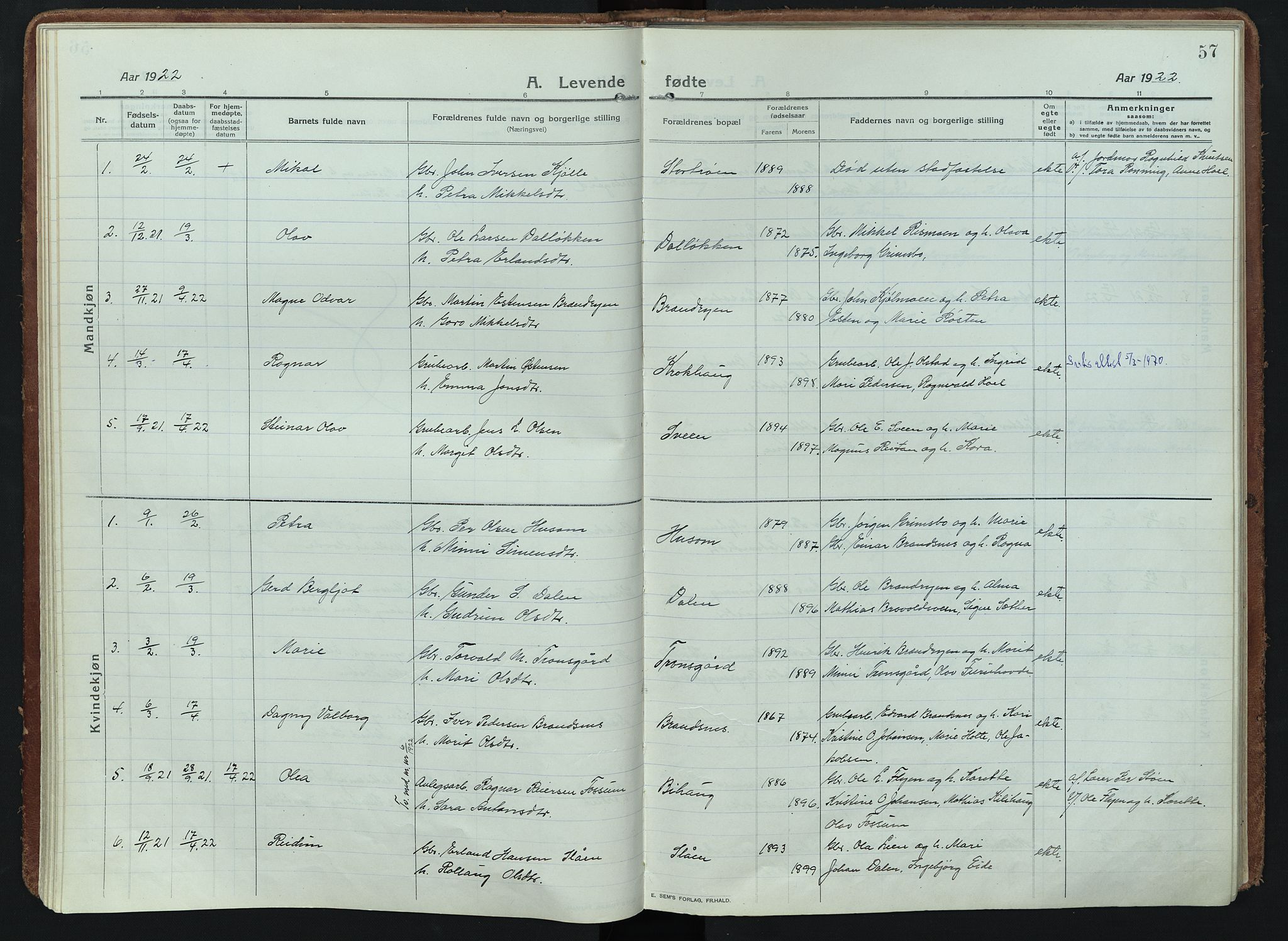 Alvdal prestekontor, AV/SAH-PREST-060/H/Ha/Haa/L0005: Parish register (official) no. 5, 1913-1930, p. 57