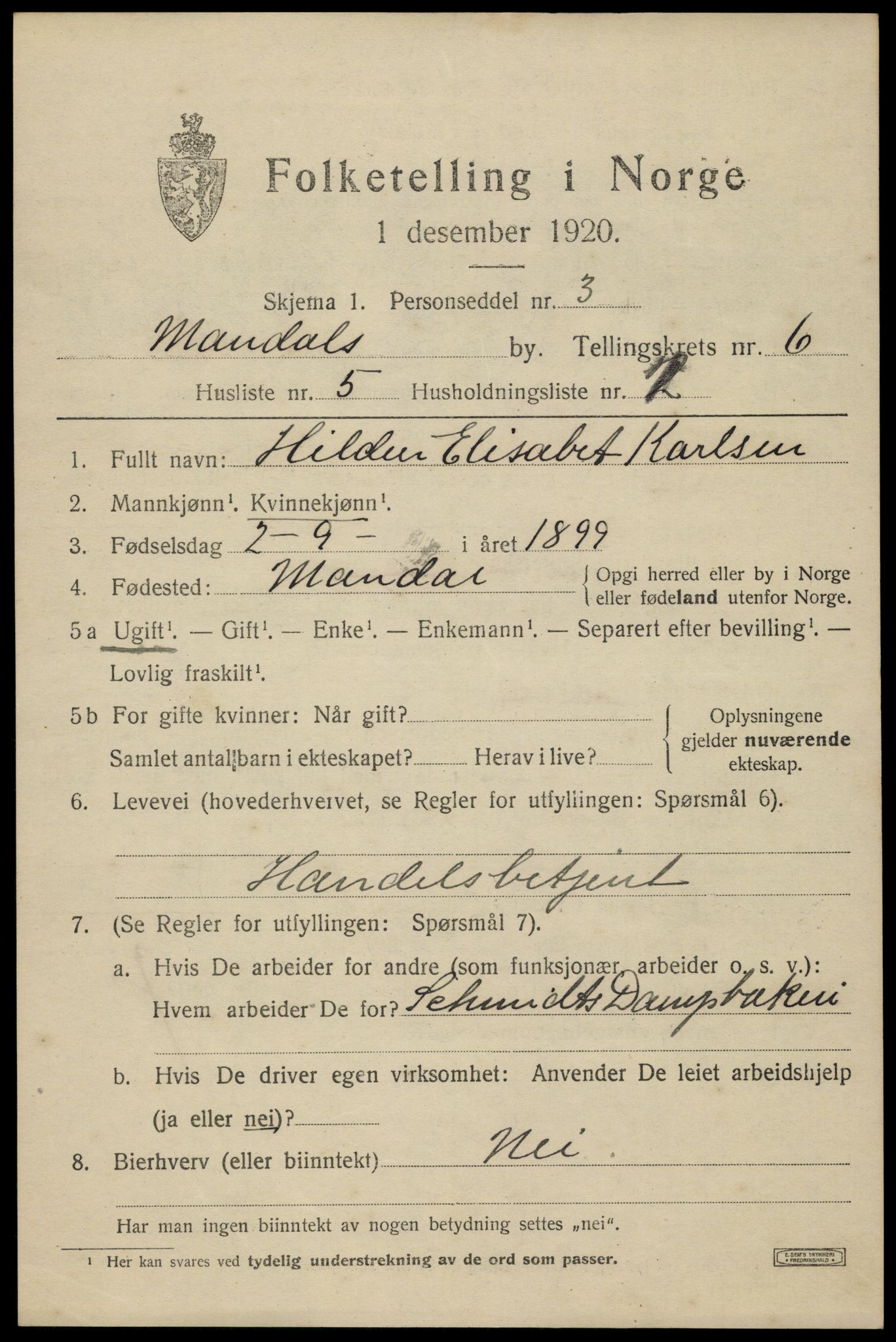 SAK, 1920 census for Mandal, 1920, p. 9157
