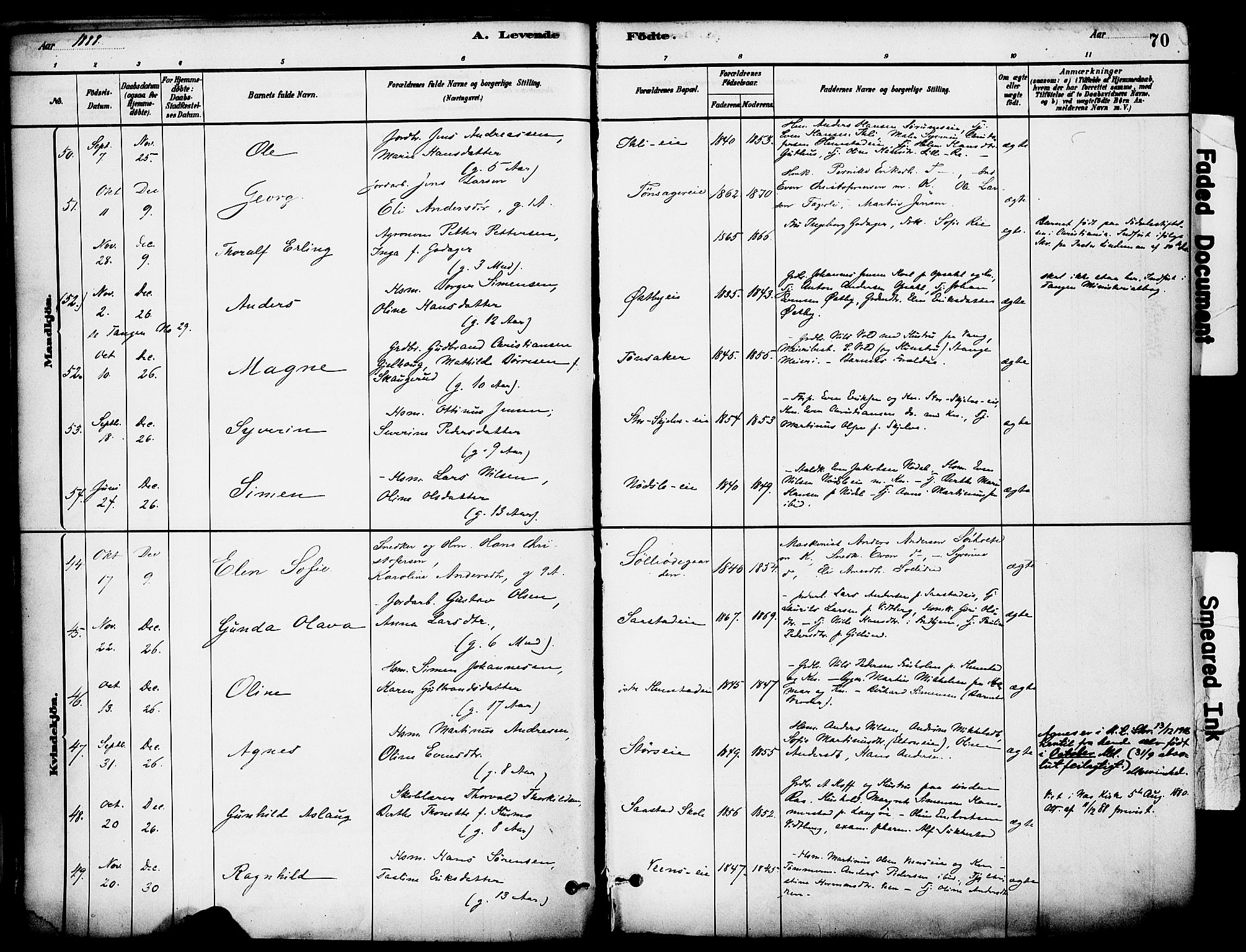 Stange prestekontor, SAH/PREST-002/K/L0017: Parish register (official) no. 17, 1880-1893, p. 70