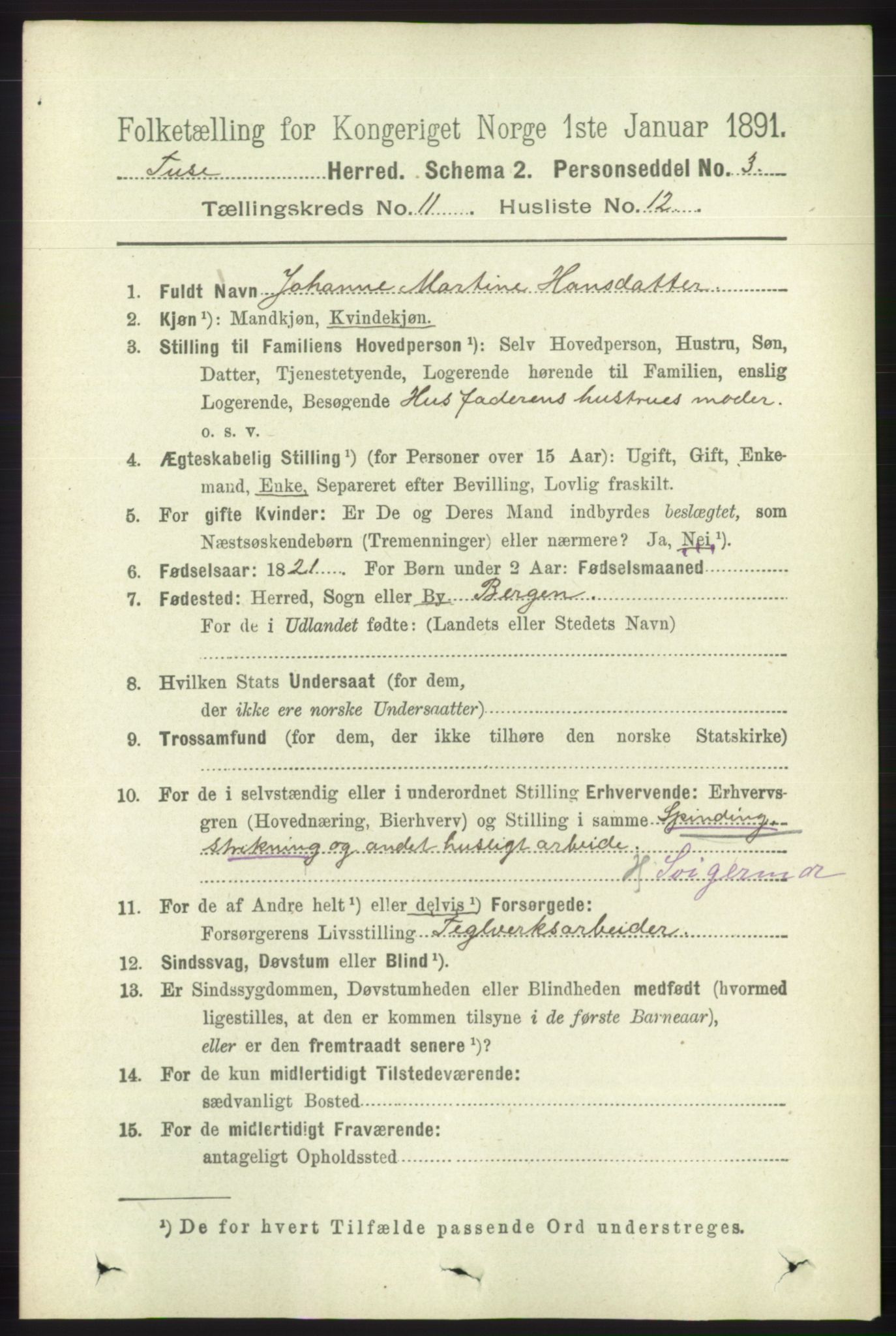 RA, 1891 census for 1241 Fusa, 1891, p. 2178