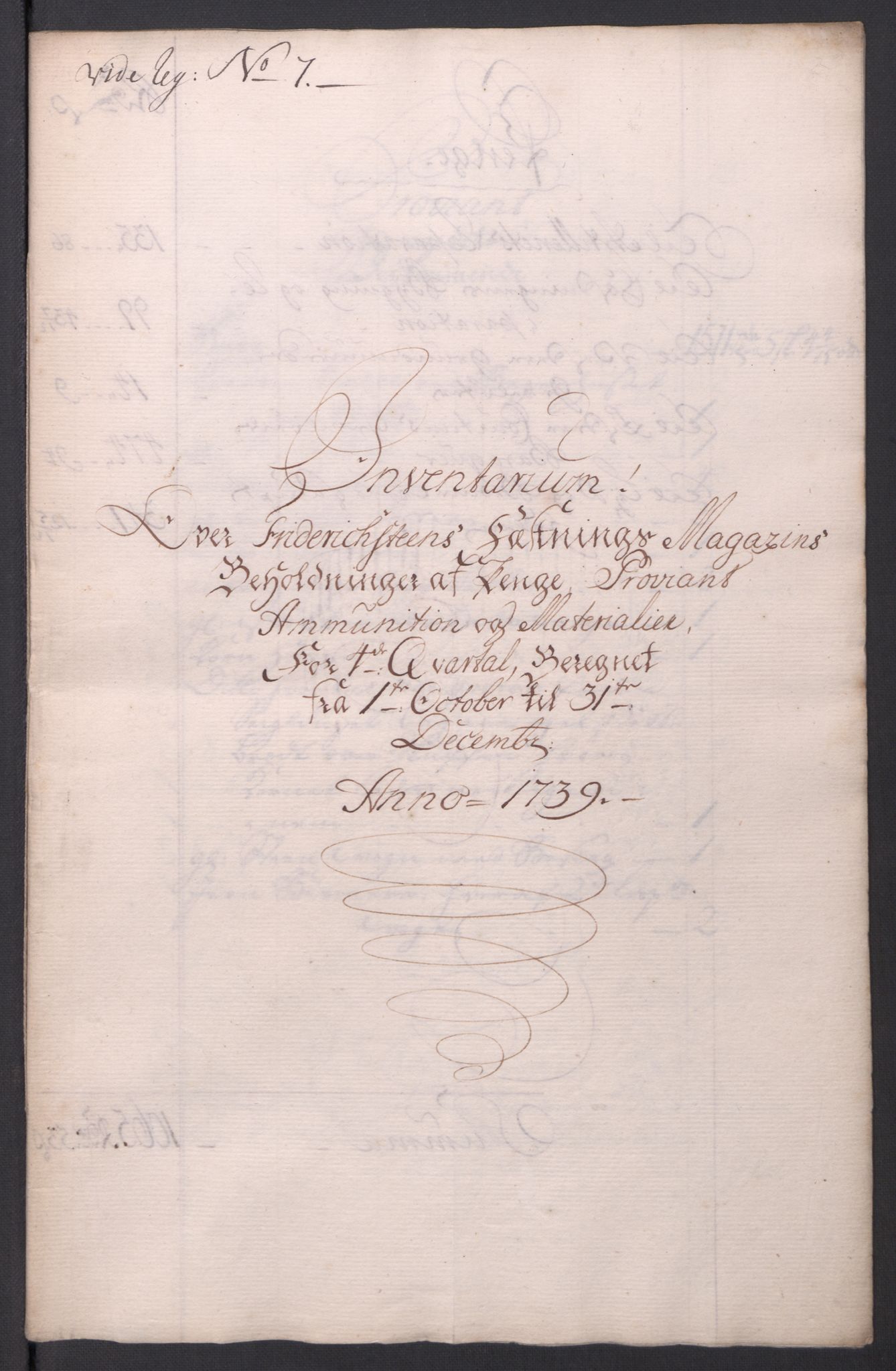 Kommanderende general (KG I) med Det norske krigsdirektorium, AV/RA-EA-5419/D/L0154: Fredriksten festning: Brev, inventarfortegnelser og regnskapsekstrakter, 1730-1739, p. 678