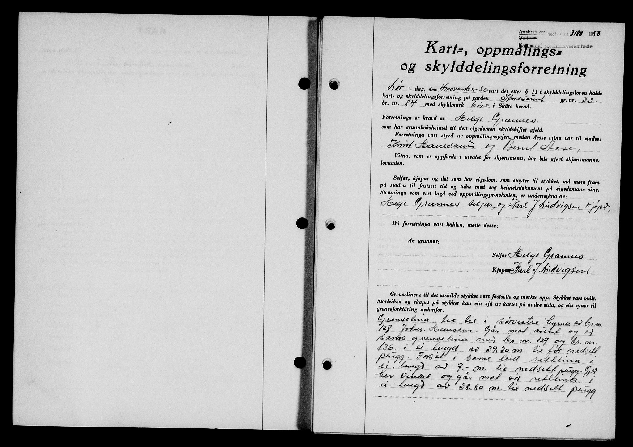 Karmsund sorenskriveri, SAST/A-100311/01/II/IIB/L0101: Mortgage book no. 81A, 1950-1951, Diary no: : 3180/1950