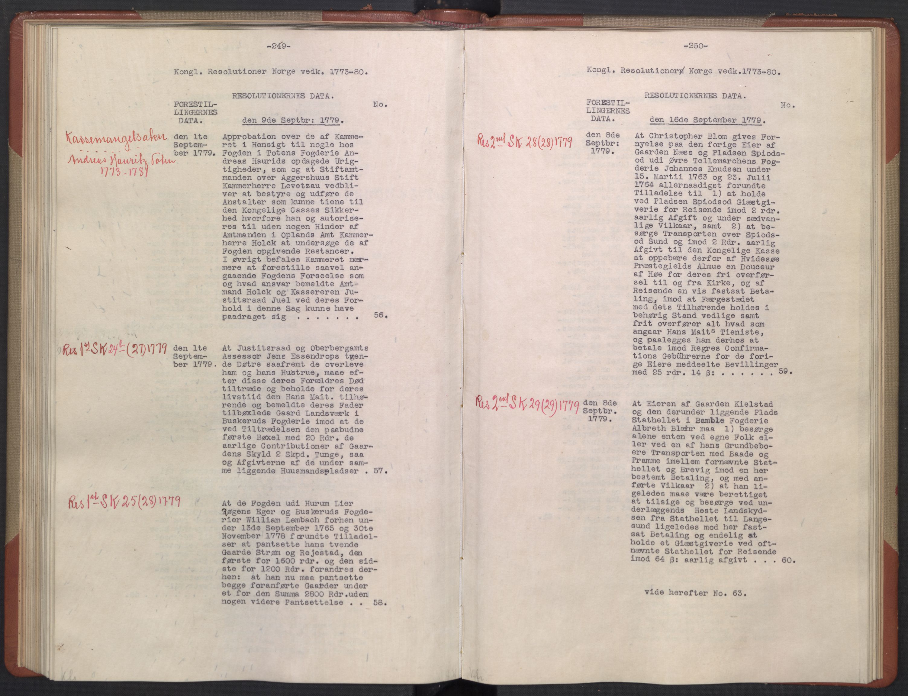 Avskriftsamlingen, AV/RA-EA-4022/F/Fb/L0122: Registratur over norske Relasjons- og resolusjonsprotokoller, 1773-1780, p. 83