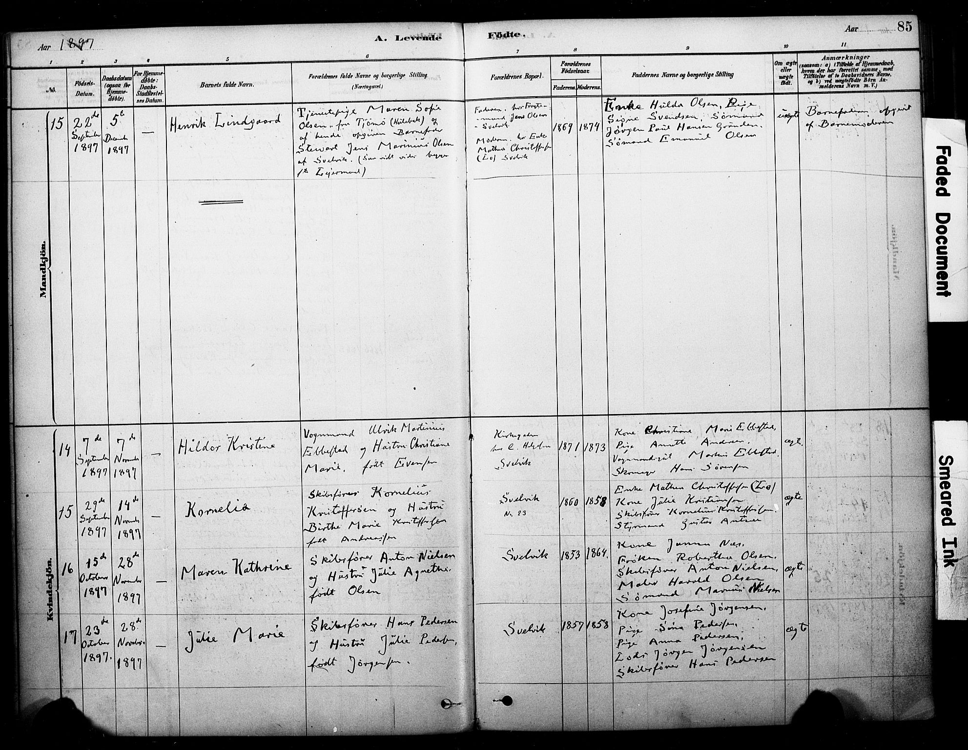 Strømm kirkebøker, AV/SAKO-A-322/F/Fb/L0001: Parish register (official) no. II 1, 1878-1899, p. 85