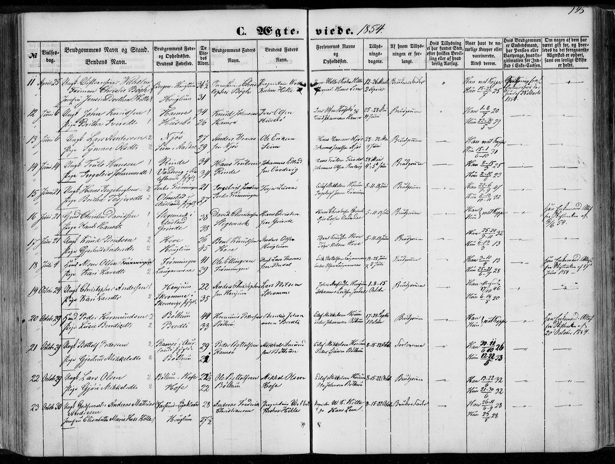 Leikanger sokneprestembete, SAB/A-81001: Parish register (official) no. A 8, 1852-1868, p. 145