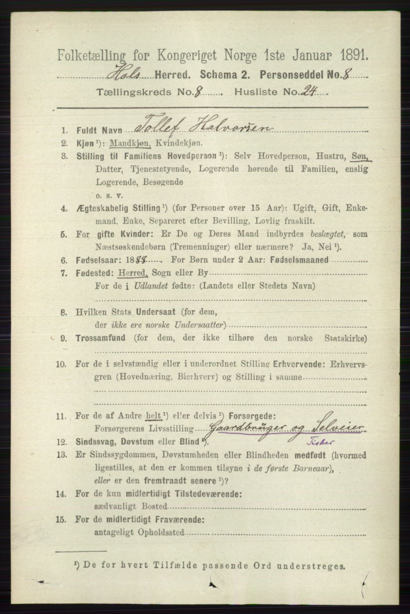 RA, 1891 census for 0620 Hol, 1891, p. 2386