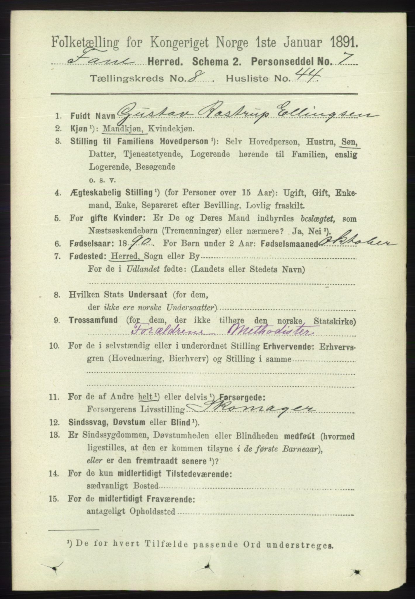 RA, 1891 census for 1249 Fana, 1891, p. 3801