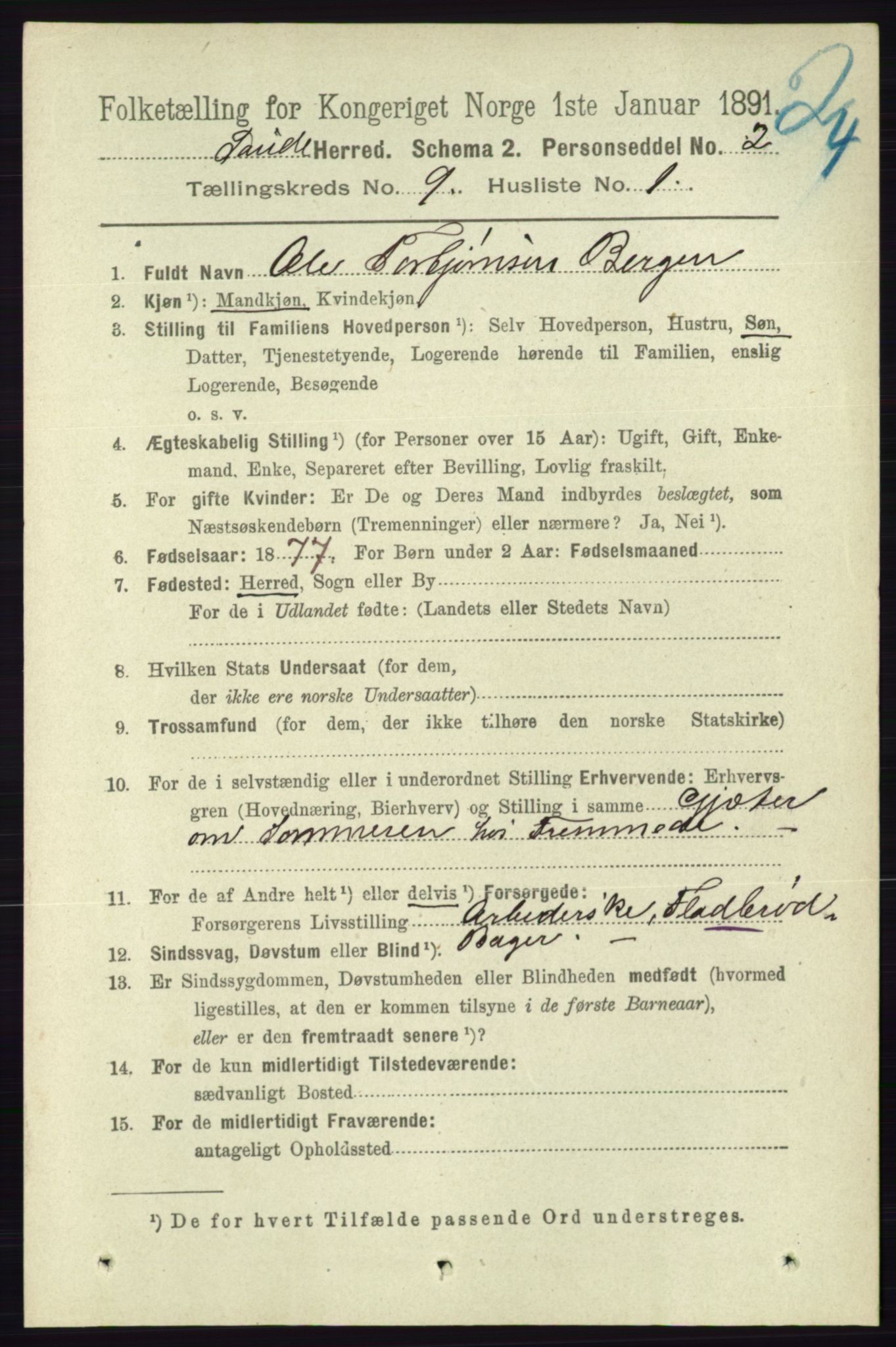 RA, 1891 census for 0822 Sauherad, 1891, p. 2711