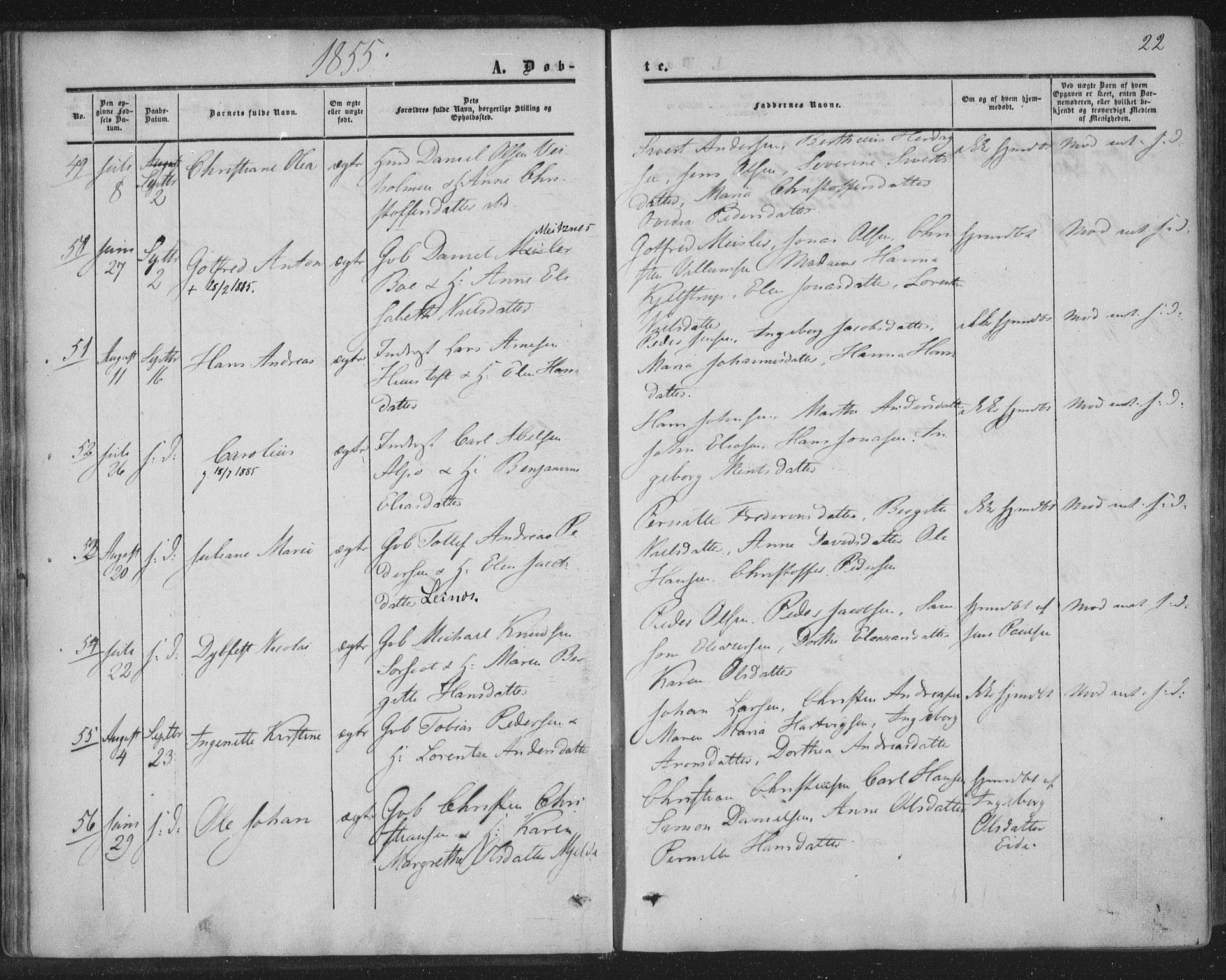 Ministerialprotokoller, klokkerbøker og fødselsregistre - Nordland, AV/SAT-A-1459/855/L0800: Parish register (official) no. 855A08, 1852-1864, p. 22