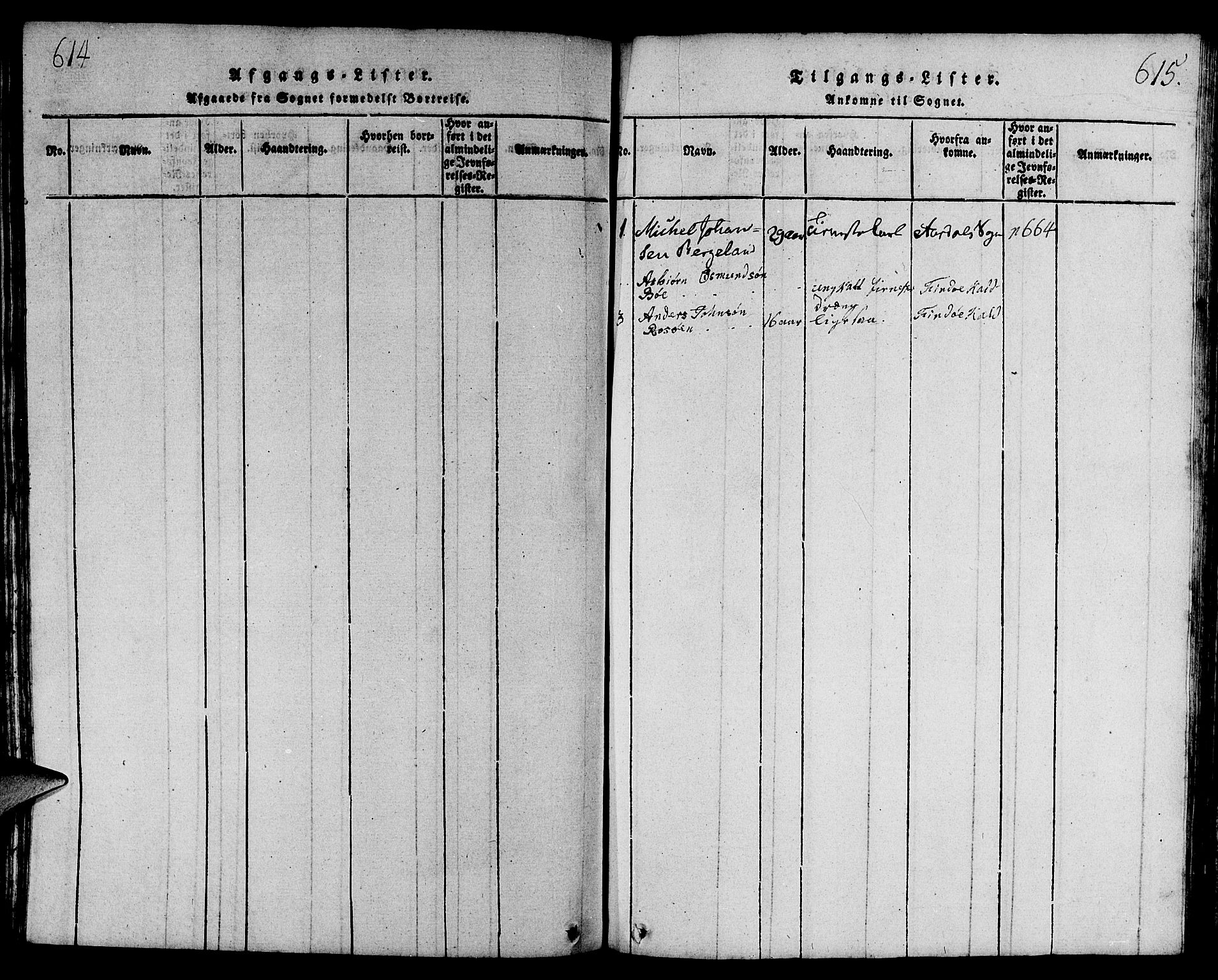 Strand sokneprestkontor, SAST/A-101828/H/Ha/Hab/L0001: Parish register (copy) no. B 1, 1816-1854, p. 614-615
