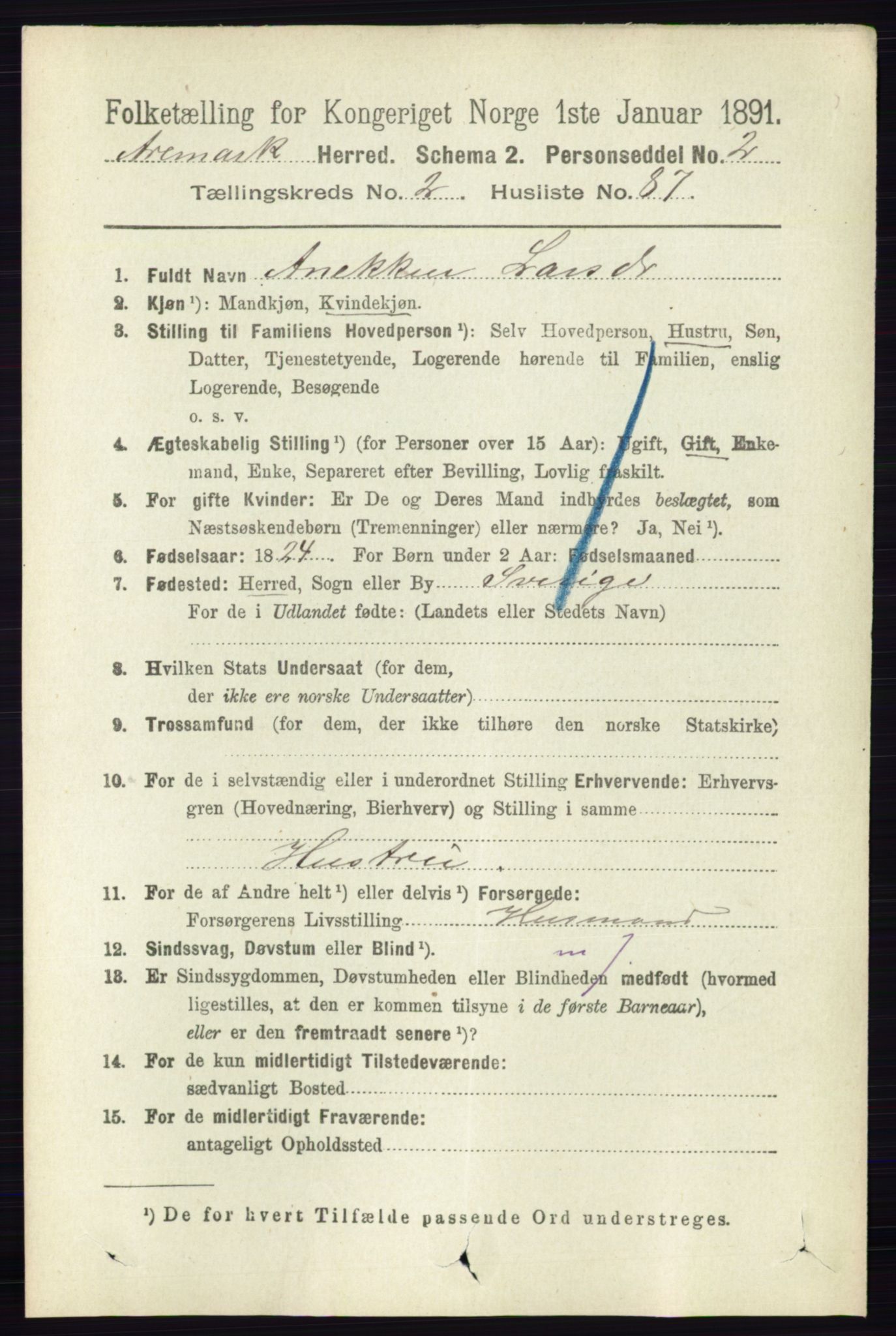 RA, 1891 census for 0118 Aremark, 1891, p. 1333