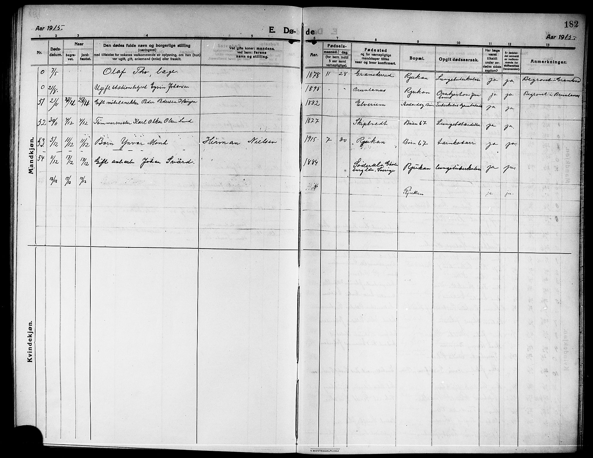 Rjukan kirkebøker, AV/SAKO-A-294/G/Ga/L0002: Parish register (copy) no. 2, 1913-1920, p. 182