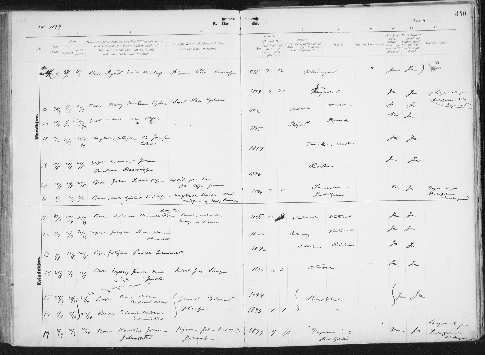 Ministerialprotokoller, klokkerbøker og fødselsregistre - Nordland, AV/SAT-A-1459/849/L0696: Parish register (official) no. 849A08, 1898-1910, p. 340