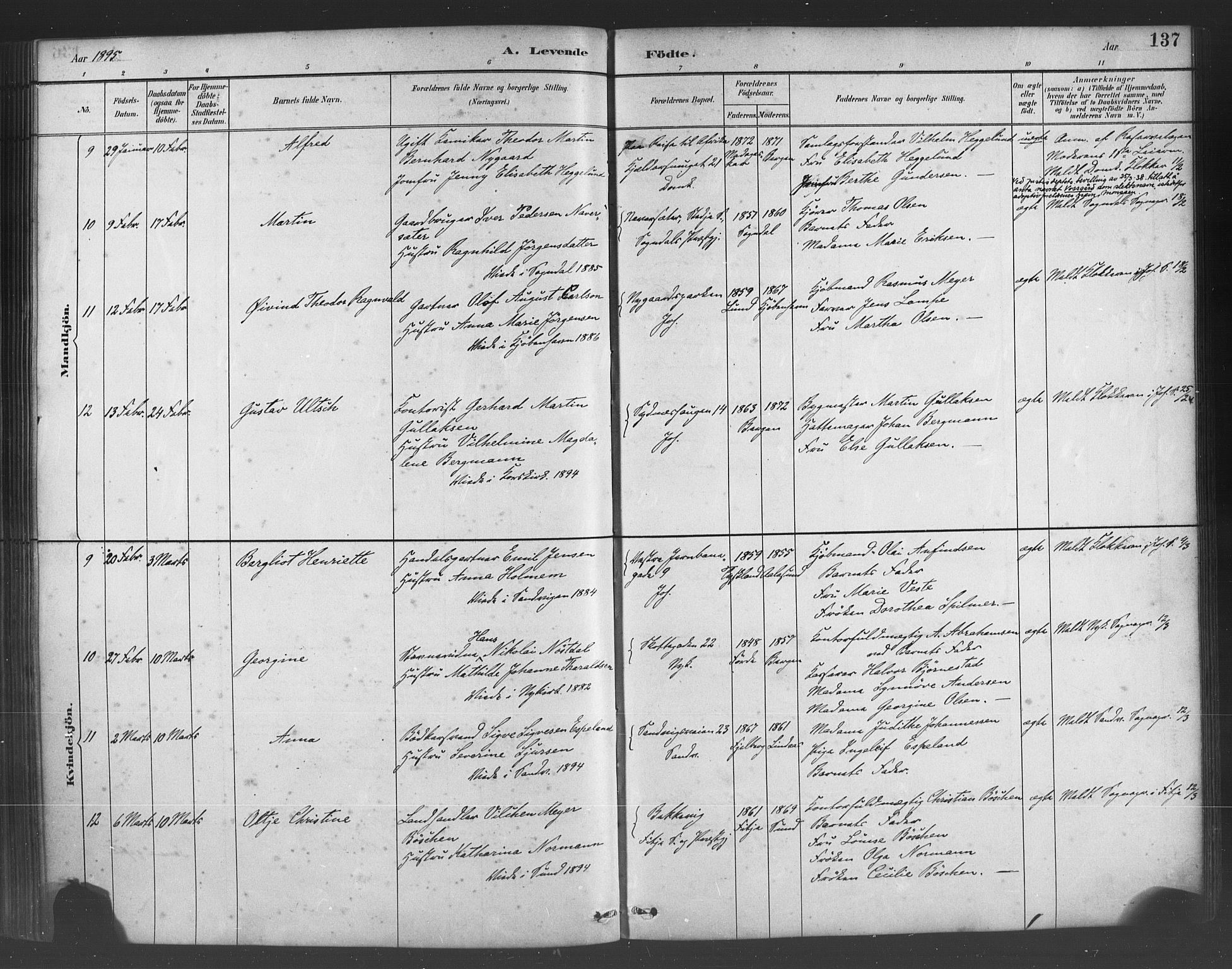 Fødselsstiftelsens sokneprestembete*, SAB/-: Parish register (official) no. A 2, 1884-1900, p. 137