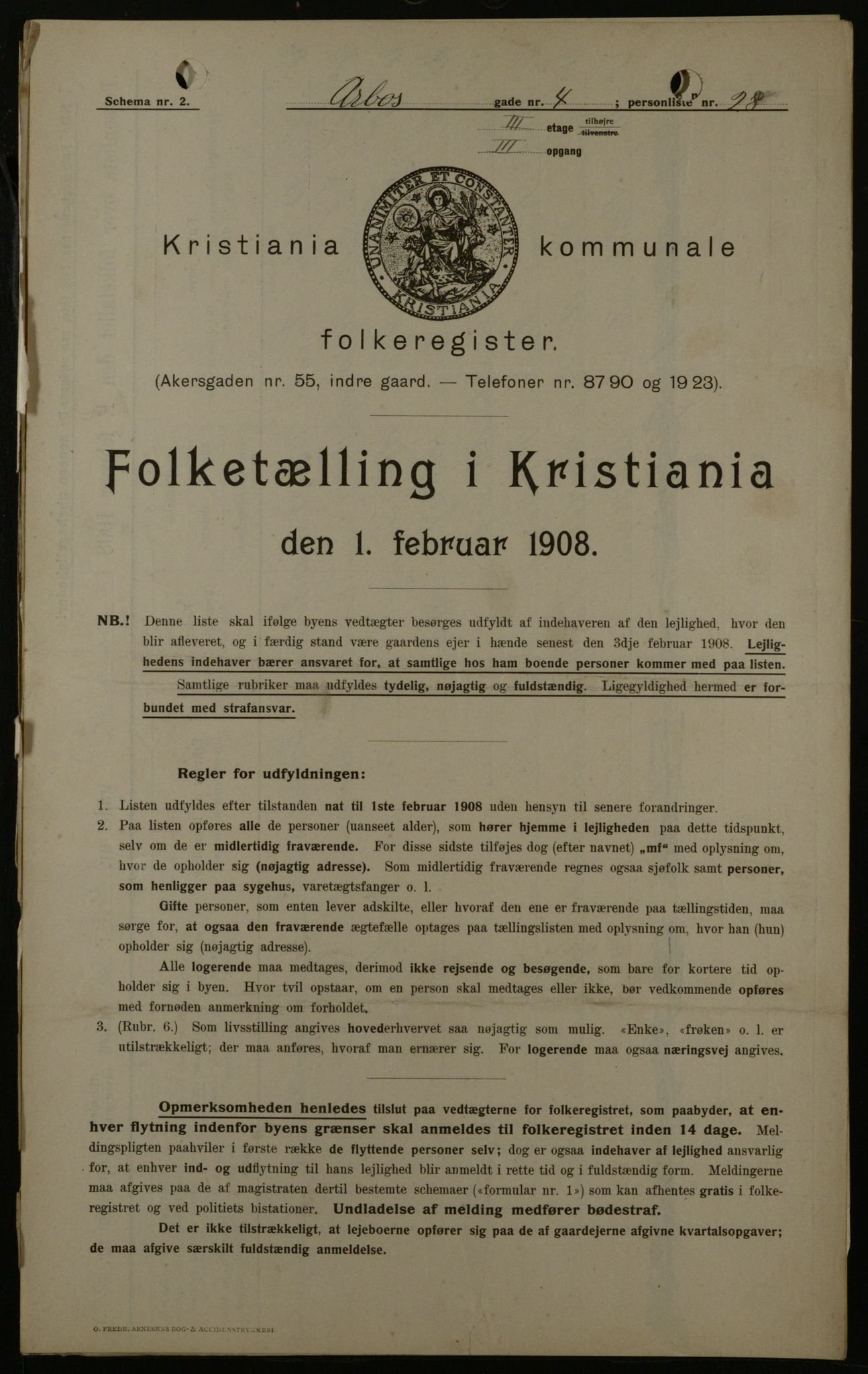 OBA, Municipal Census 1908 for Kristiania, 1908, p. 2093