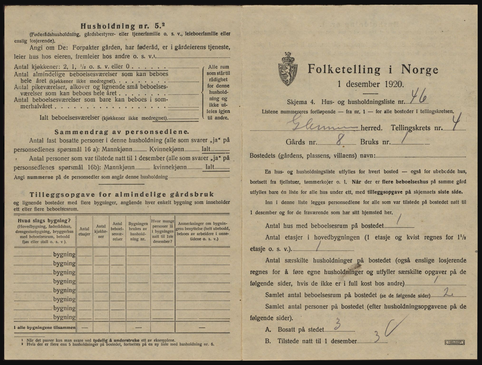 SAO, 1920 census for Glemmen, 1920, p. 1549