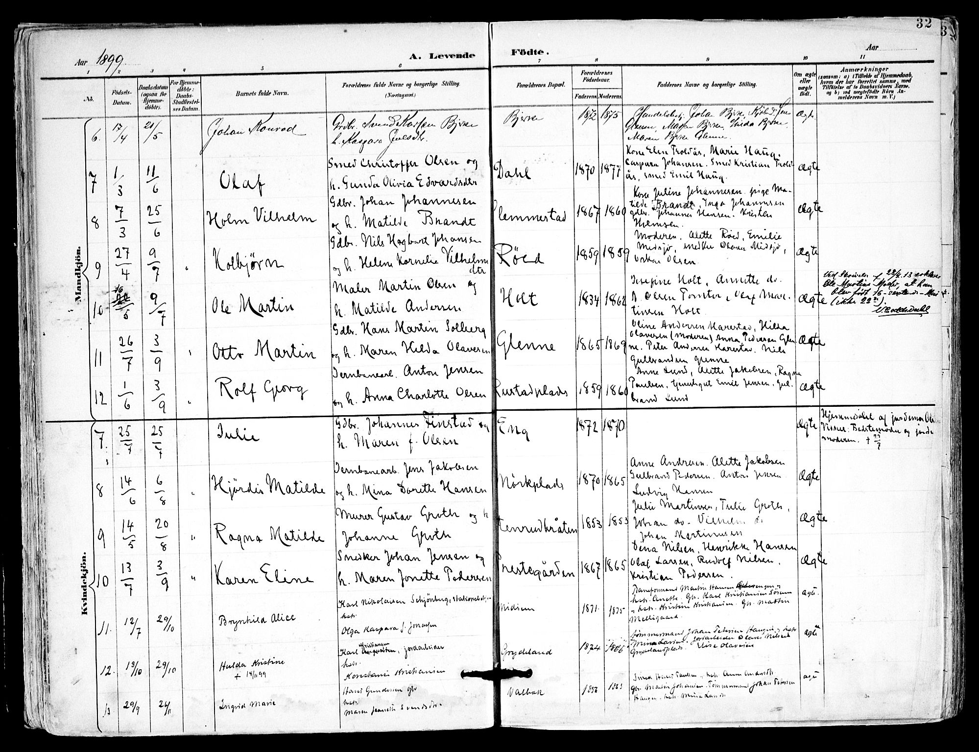 Kråkstad prestekontor Kirkebøker, SAO/A-10125a/F/Fa/L0010: Parish register (official) no. I 10, 1893-1931, p. 32