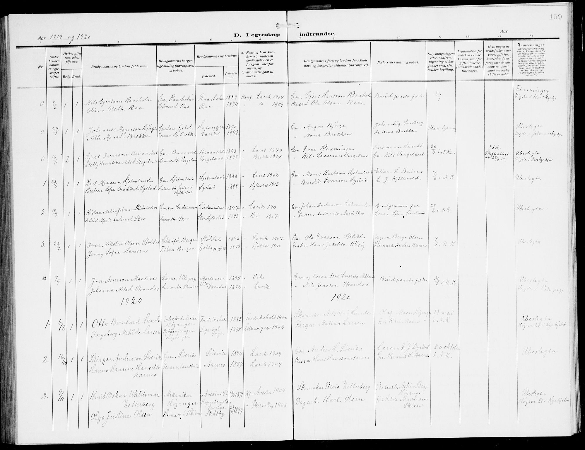Lavik sokneprestembete, SAB/A-80901: Parish register (copy) no. A 3, 1911-1942, p. 159