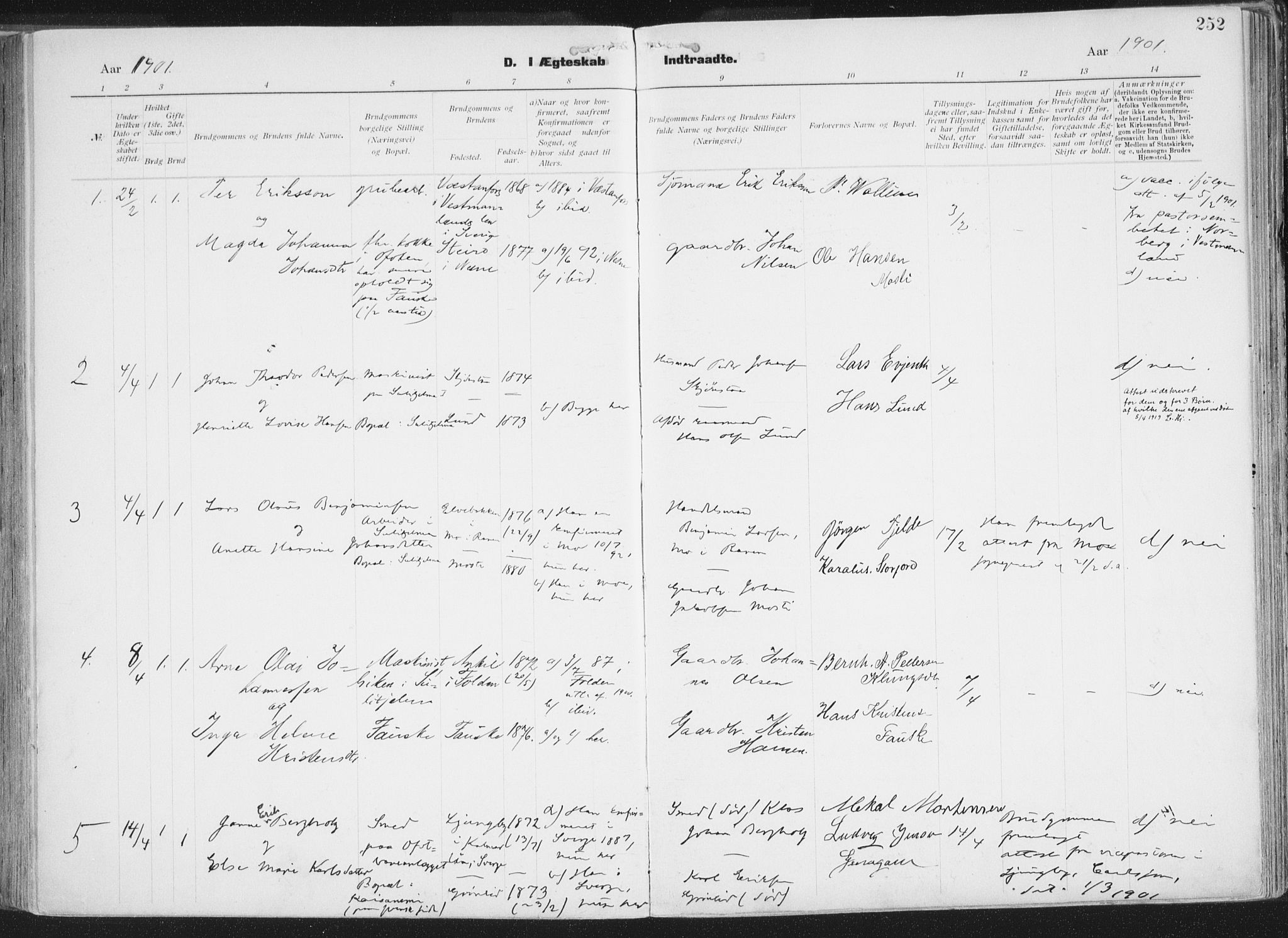 Ministerialprotokoller, klokkerbøker og fødselsregistre - Nordland, SAT/A-1459/849/L0696: Parish register (official) no. 849A08, 1898-1910, p. 252
