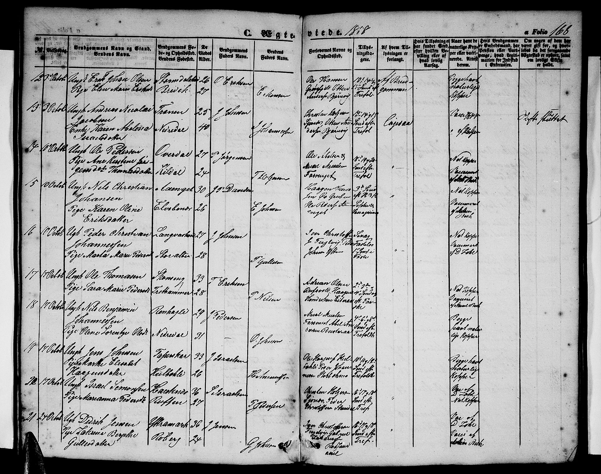 Ministerialprotokoller, klokkerbøker og fødselsregistre - Nordland, SAT/A-1459/827/L0414: Parish register (copy) no. 827C03, 1853-1865, p. 168