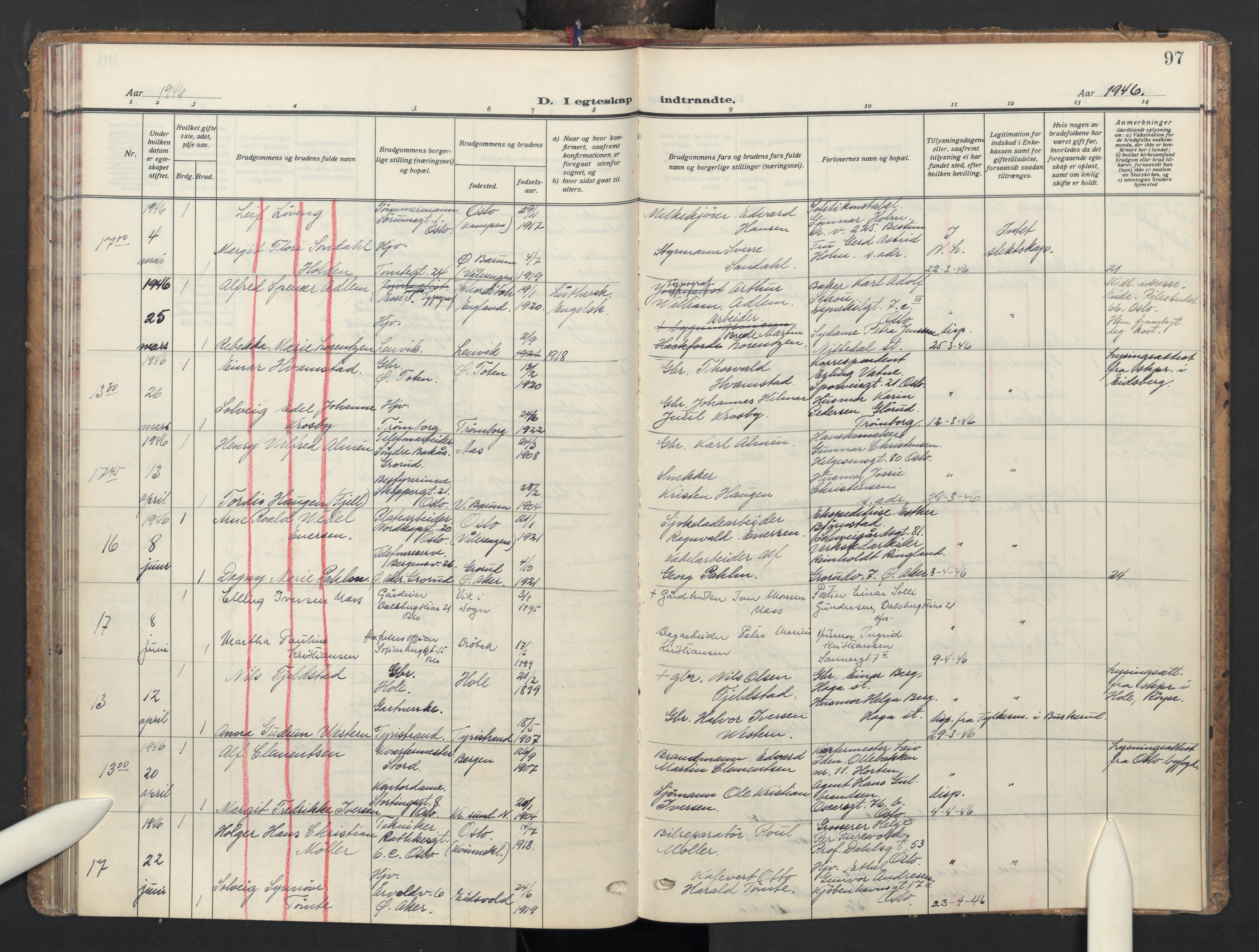 Oslo domkirke Kirkebøker, AV/SAO-A-10752/G/Ga/L0007: Parish register (copy) no. 7, 1937-1951, p. 97