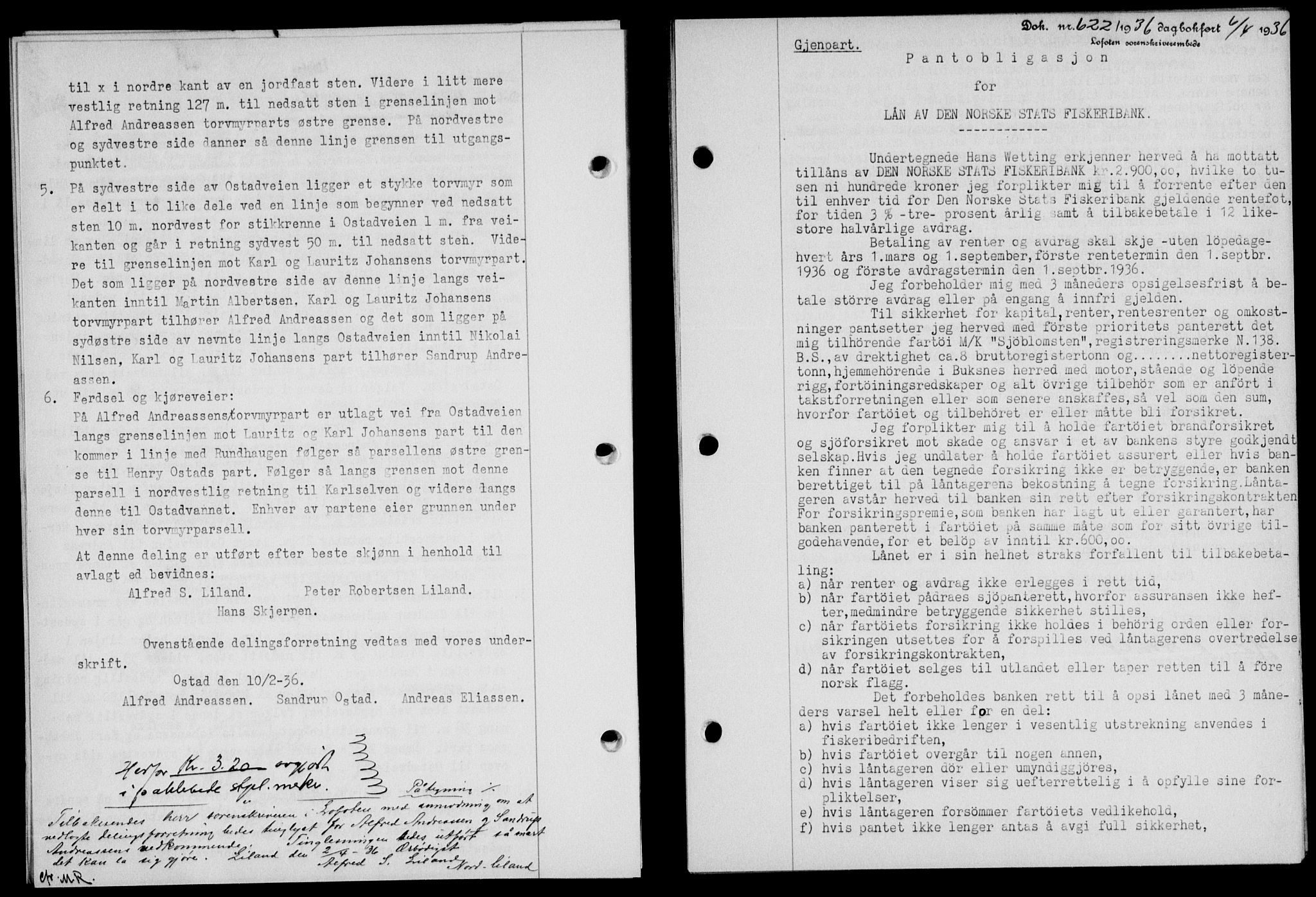 Lofoten sorenskriveri, SAT/A-0017/1/2/2C/L0033b: Mortgage book no. 33b, 1936-1936, Diary no: : 622/1936