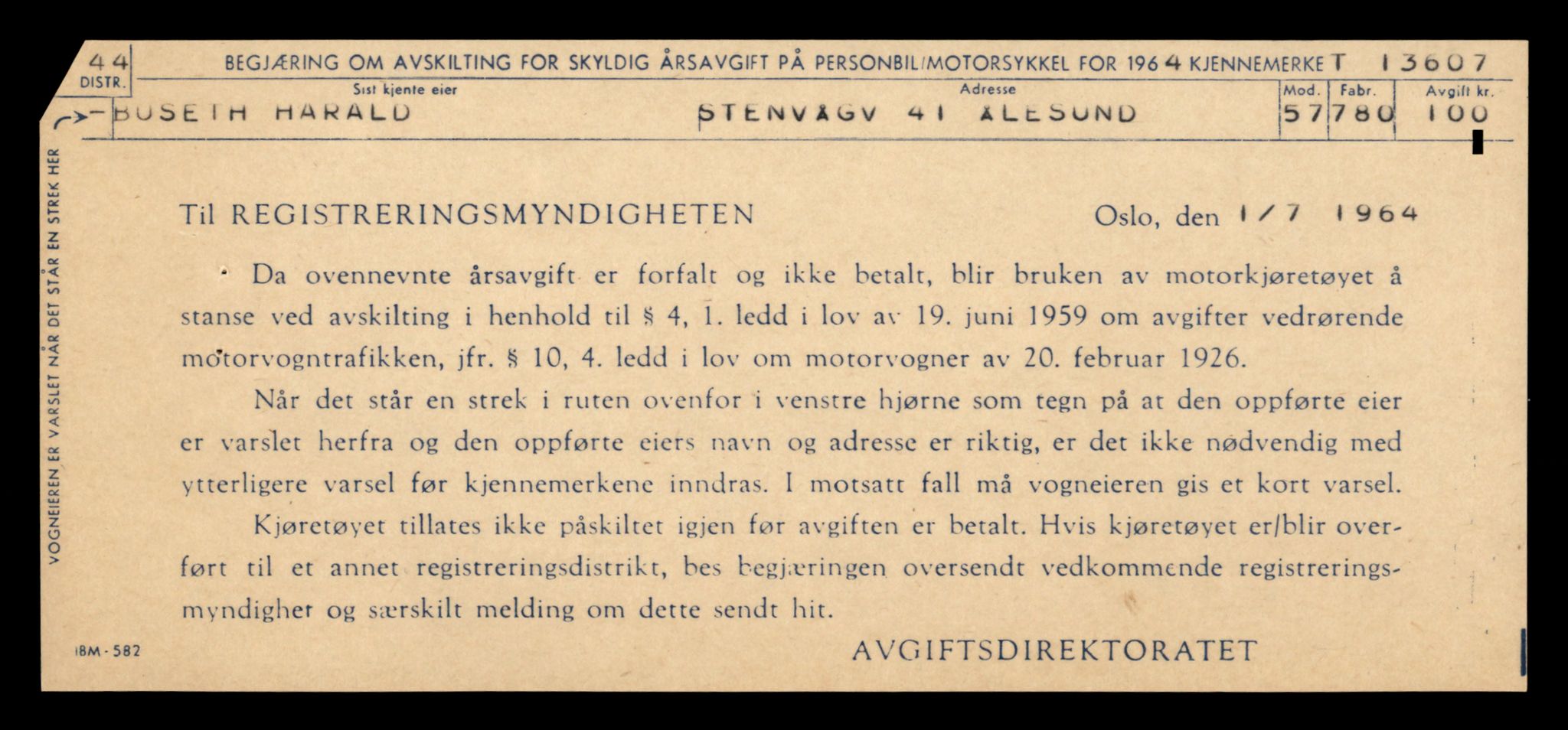 Møre og Romsdal vegkontor - Ålesund trafikkstasjon, AV/SAT-A-4099/F/Fe/L0040: Registreringskort for kjøretøy T 13531 - T 13709, 1927-1998, p. 1354