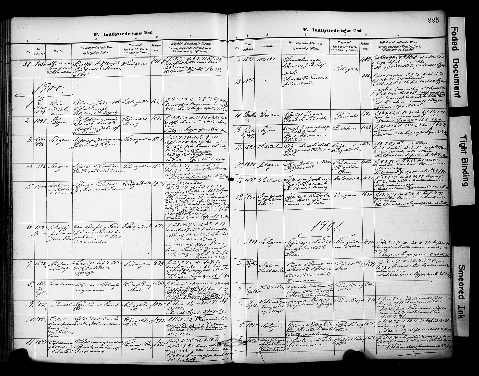 Ministerialprotokoller, klokkerbøker og fødselsregistre - Sør-Trøndelag, SAT/A-1456/681/L0936: Parish register (official) no. 681A14, 1899-1908, p. 225