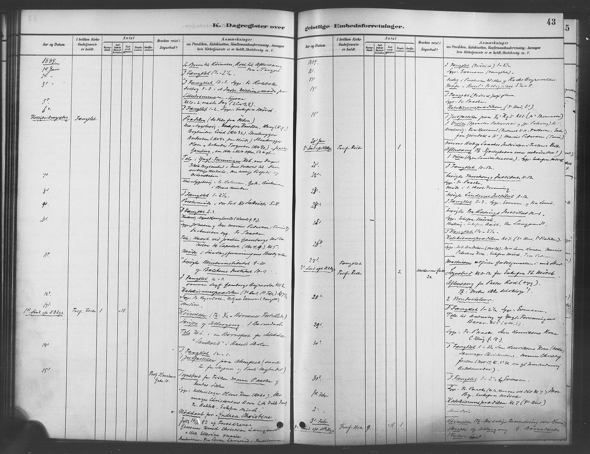 Trefoldighet prestekontor Kirkebøker, AV/SAO-A-10882/I/Ia/L0003: Diary records no. 3, 1881-1901, p. 43