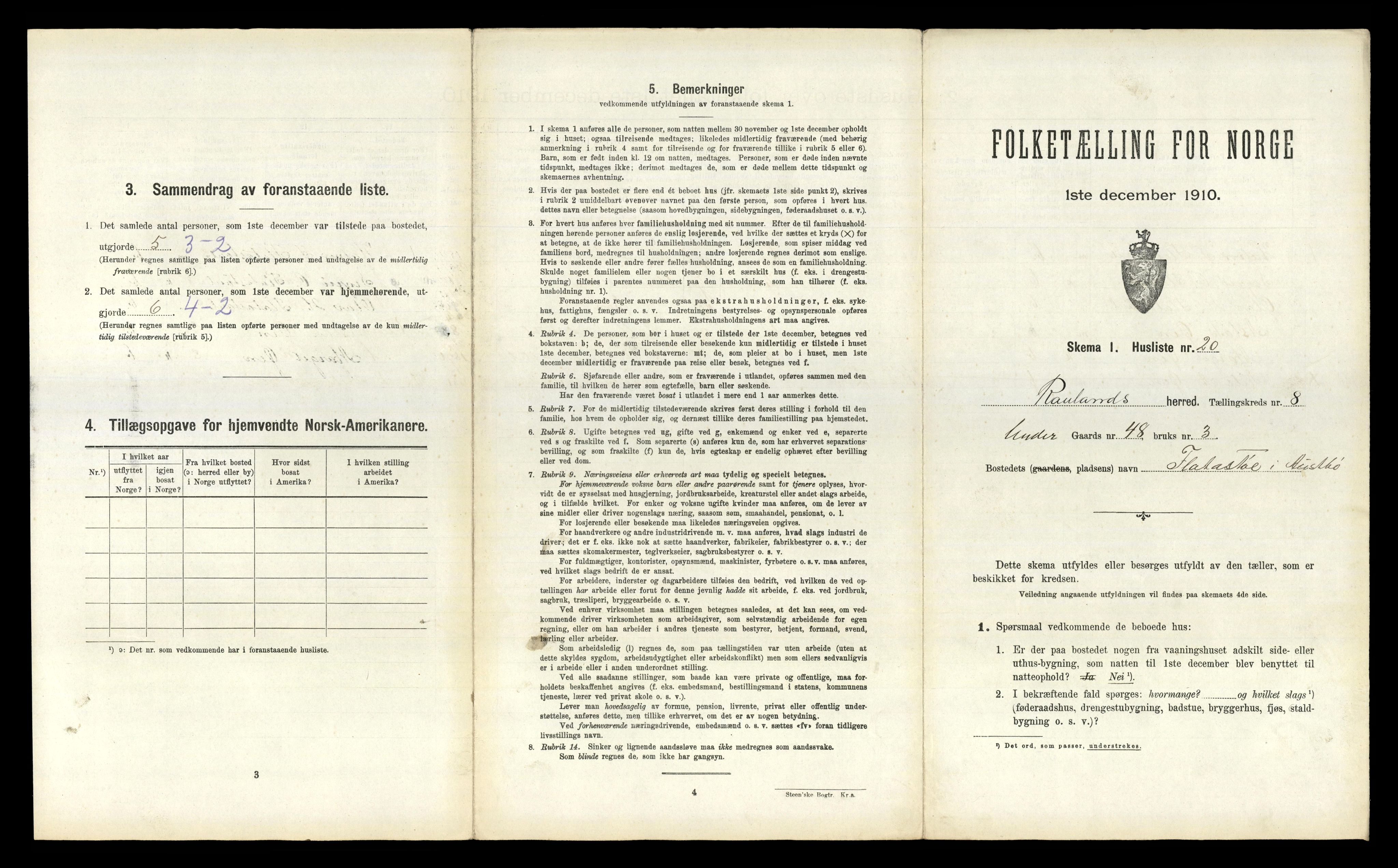 RA, 1910 census for Rauland, 1910, p. 307