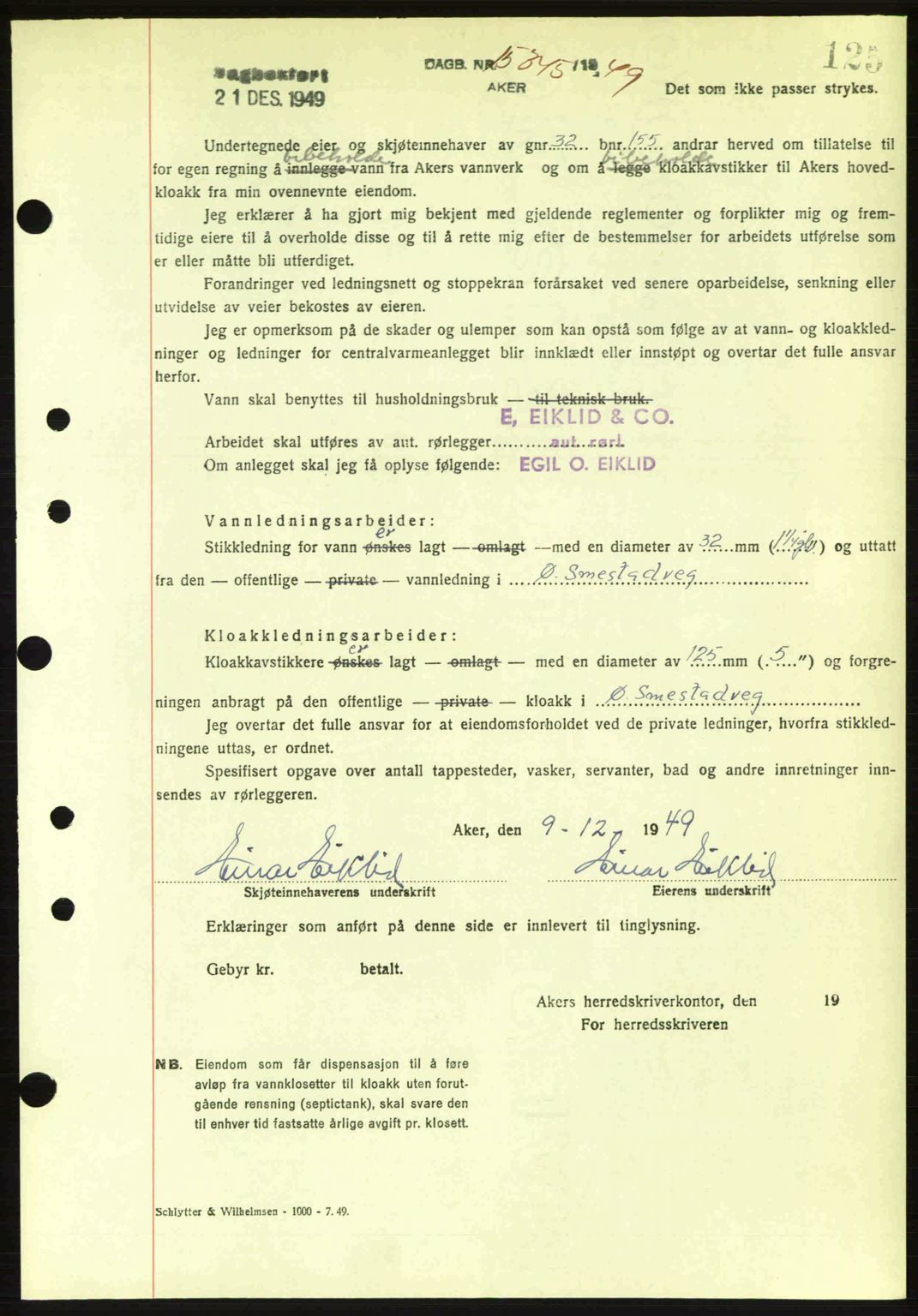 Oslo byskriverembete, AV/SAO-A-10227/G/Gb/Gbd/Gbda/L0017: Mortgage book no. A215, 1949-1950, Diary no: : 15345/1949