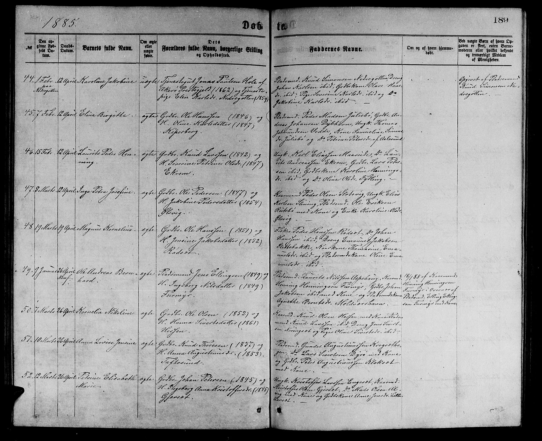 Ministerialprotokoller, klokkerbøker og fødselsregistre - Møre og Romsdal, AV/SAT-A-1454/528/L0429: Parish register (copy) no. 528C10, 1872-1886, p. 189