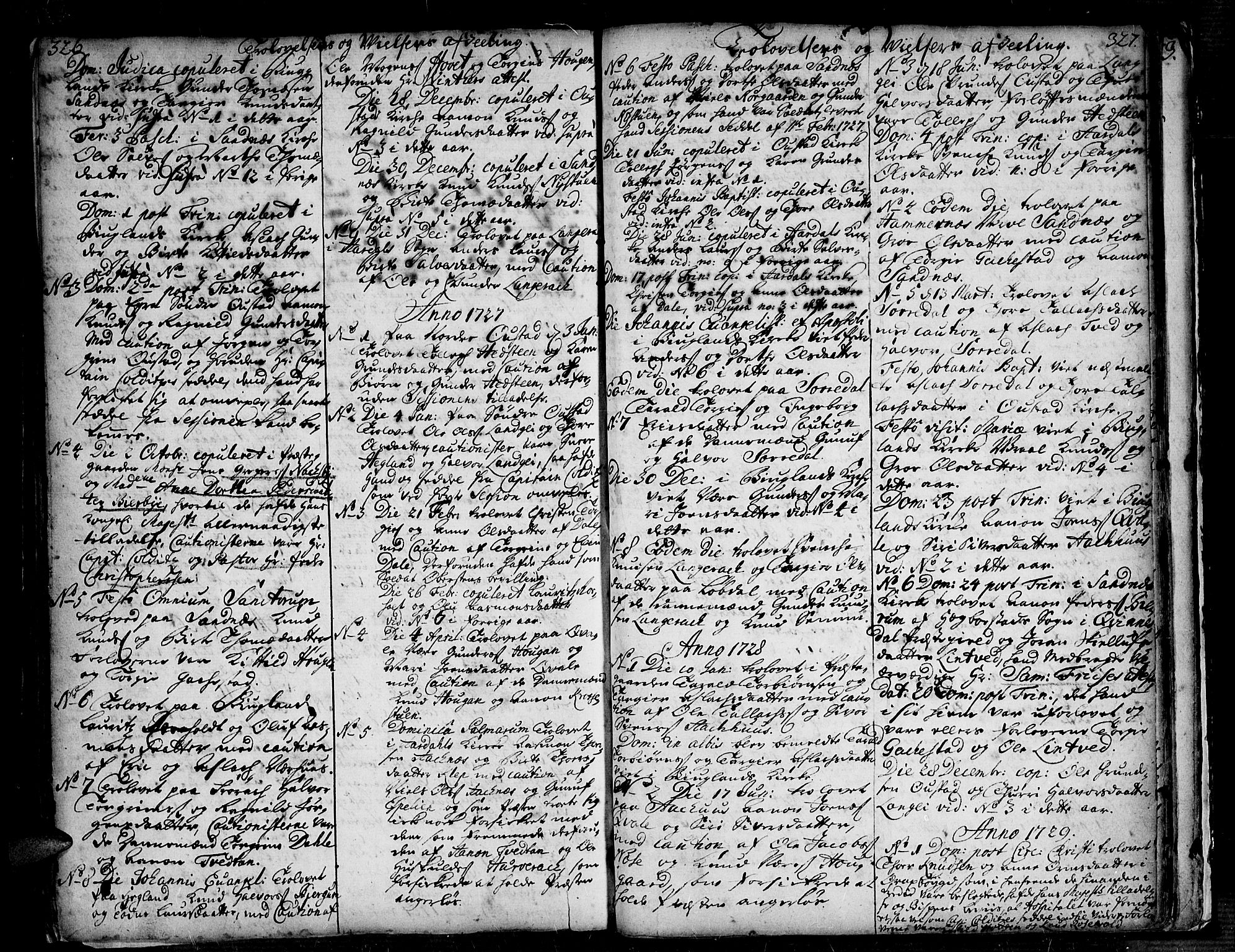 Bygland sokneprestkontor, SAK/1111-0006/F/Fa/Fab/L0001: Parish register (official) no. A 1, 1725-1766, p. 326-327