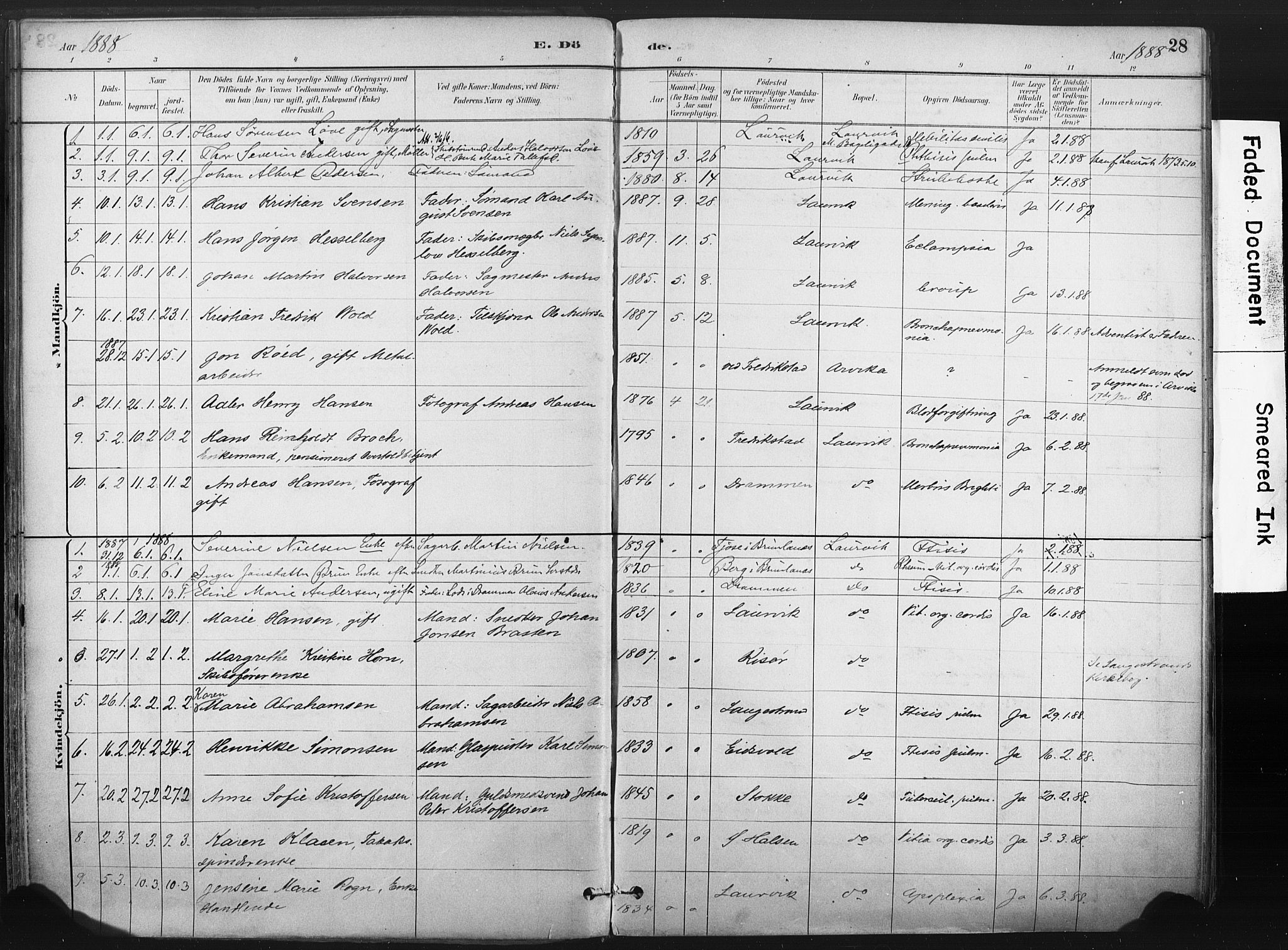 Larvik kirkebøker, AV/SAKO-A-352/F/Fa/L0010: Parish register (official) no. I 10, 1884-1910, p. 28