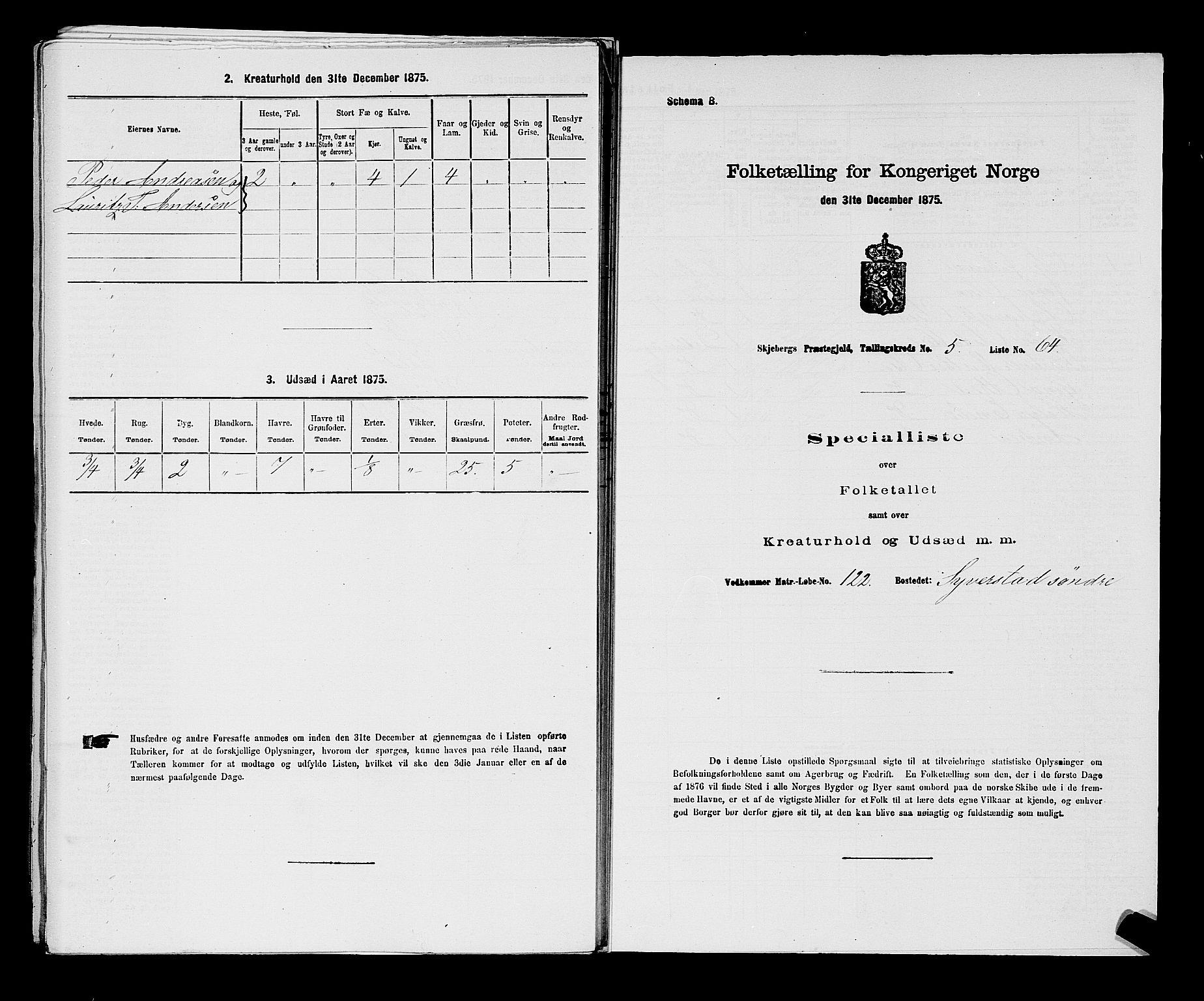 RA, 1875 census for 0115P Skjeberg, 1875, p. 1008