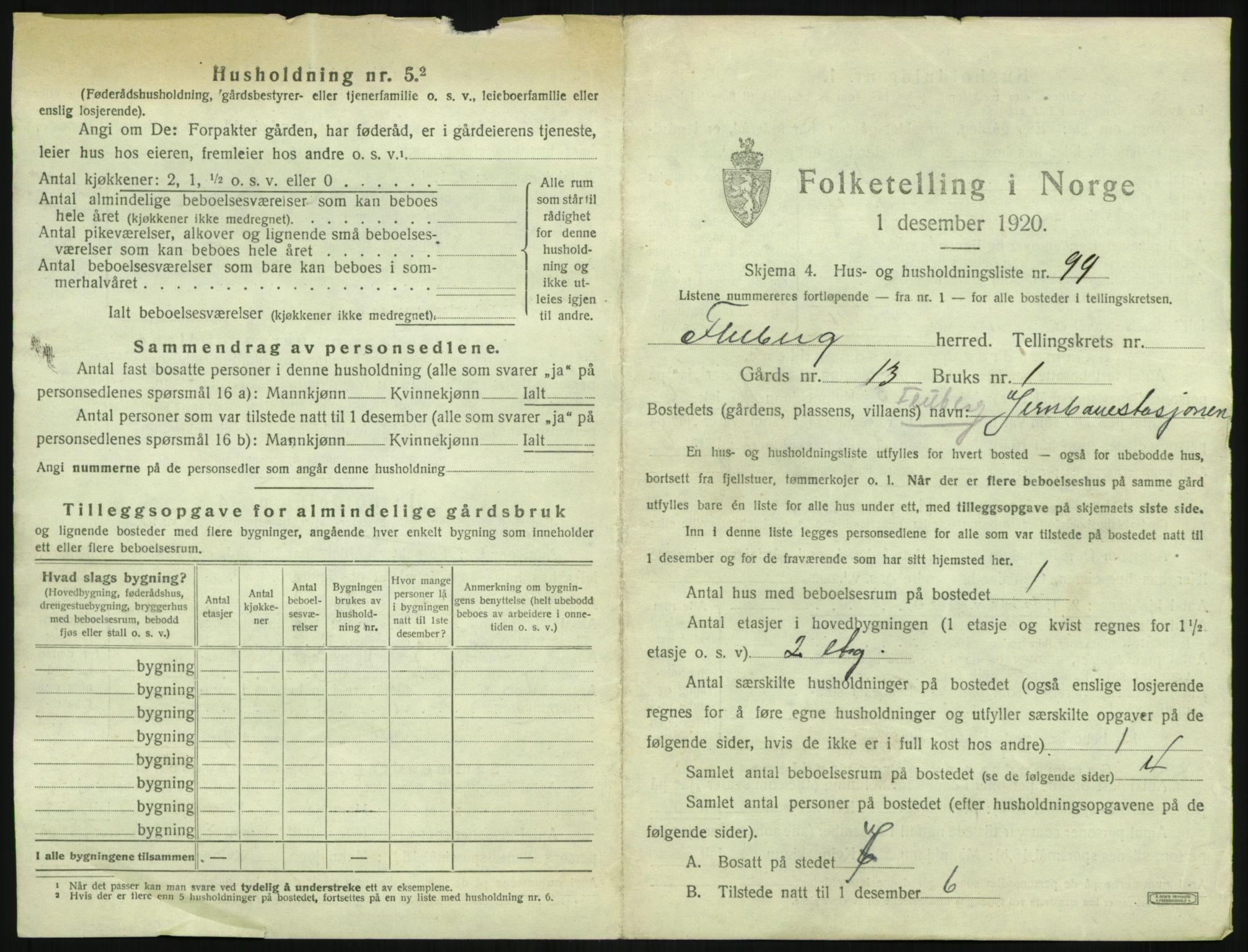 SAH, 1920 census for Fluberg, 1920, p. 786