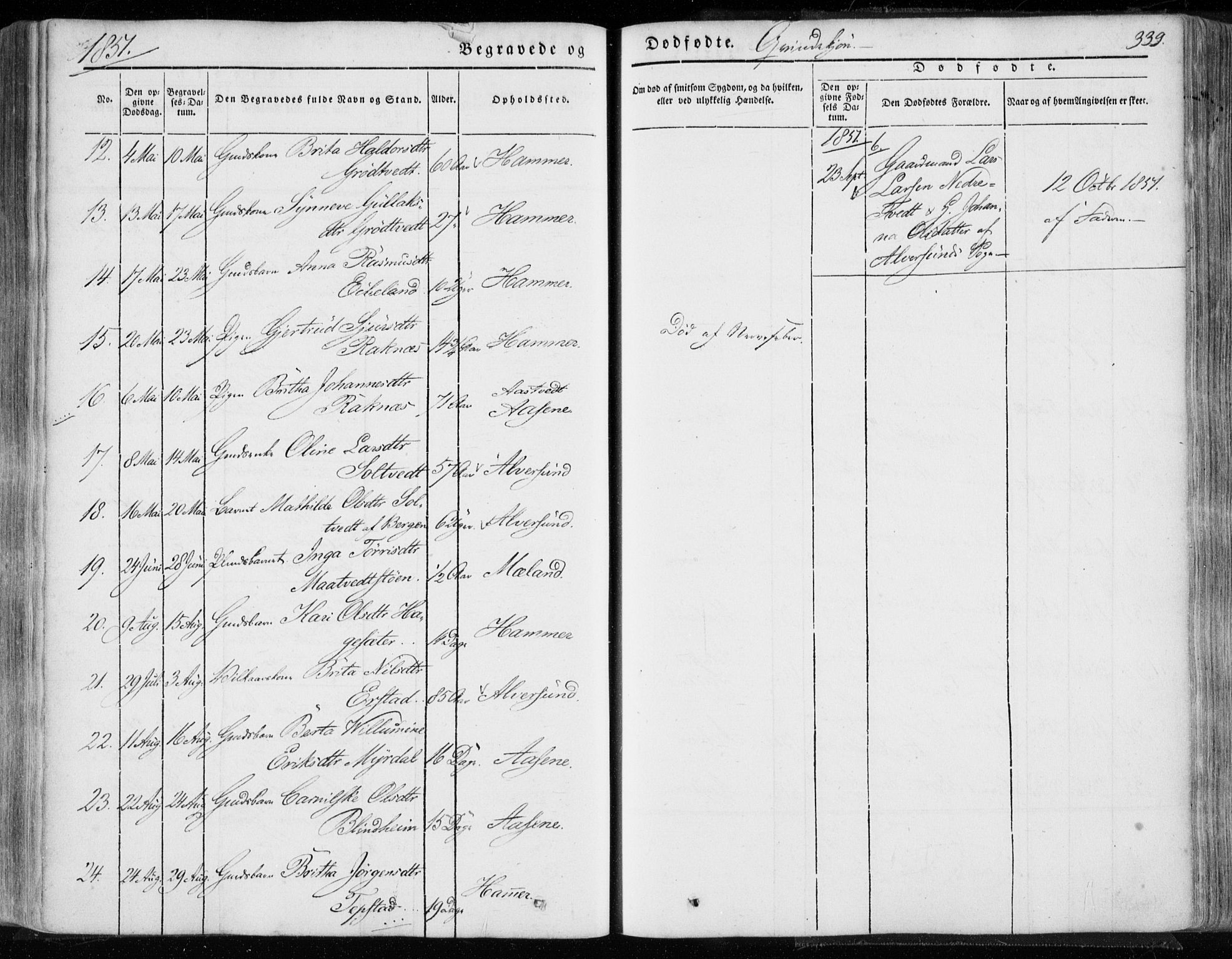 Hamre sokneprestembete, AV/SAB-A-75501/H/Ha/Haa/Haaa/L0013: Parish register (official) no. A 13, 1846-1857, p. 339