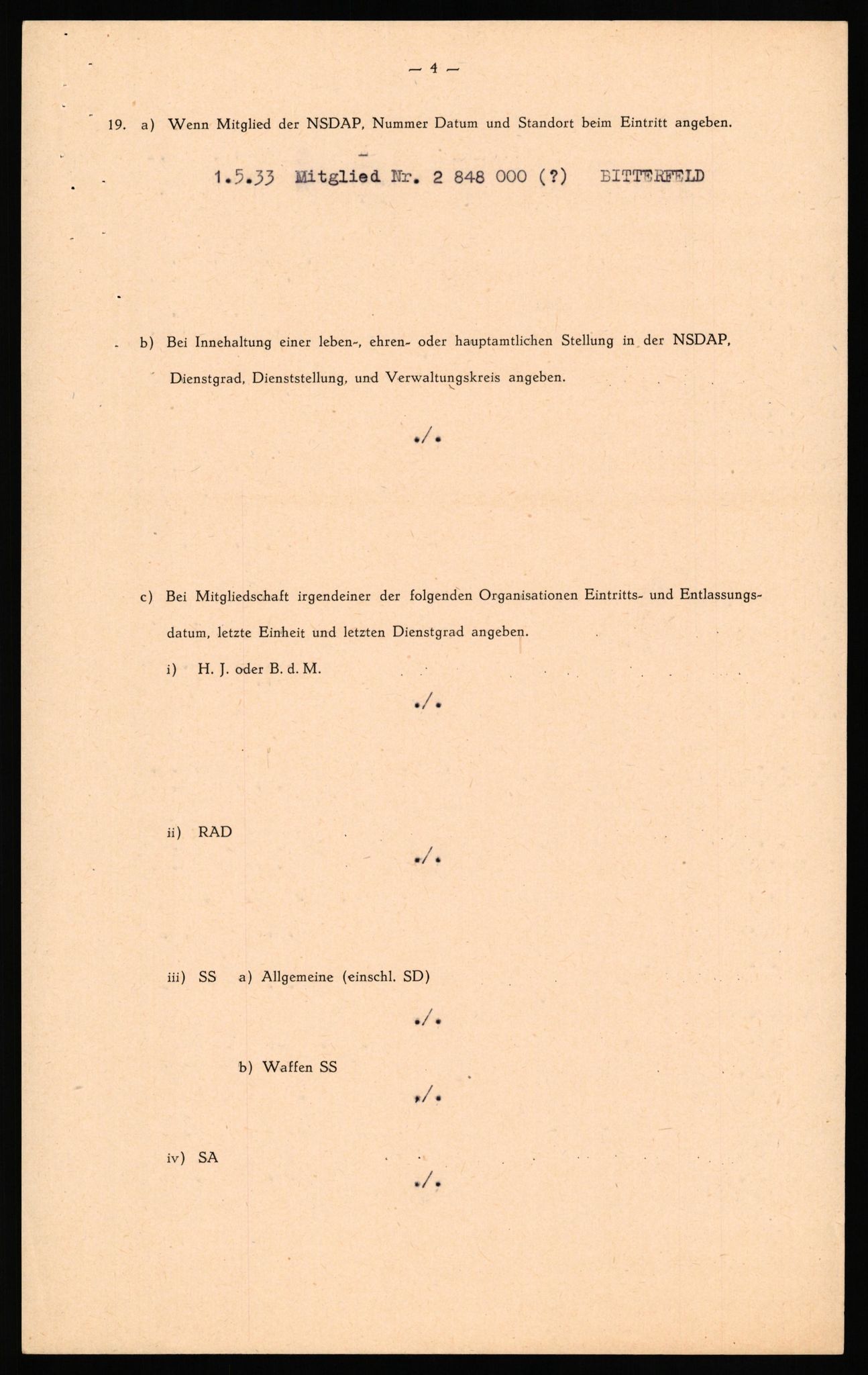 Forsvaret, Forsvarets overkommando II, AV/RA-RAFA-3915/D/Db/L0037: CI Questionaires. Tyske okkupasjonsstyrker i Norge. Tyskere., 1945-1946, p. 5