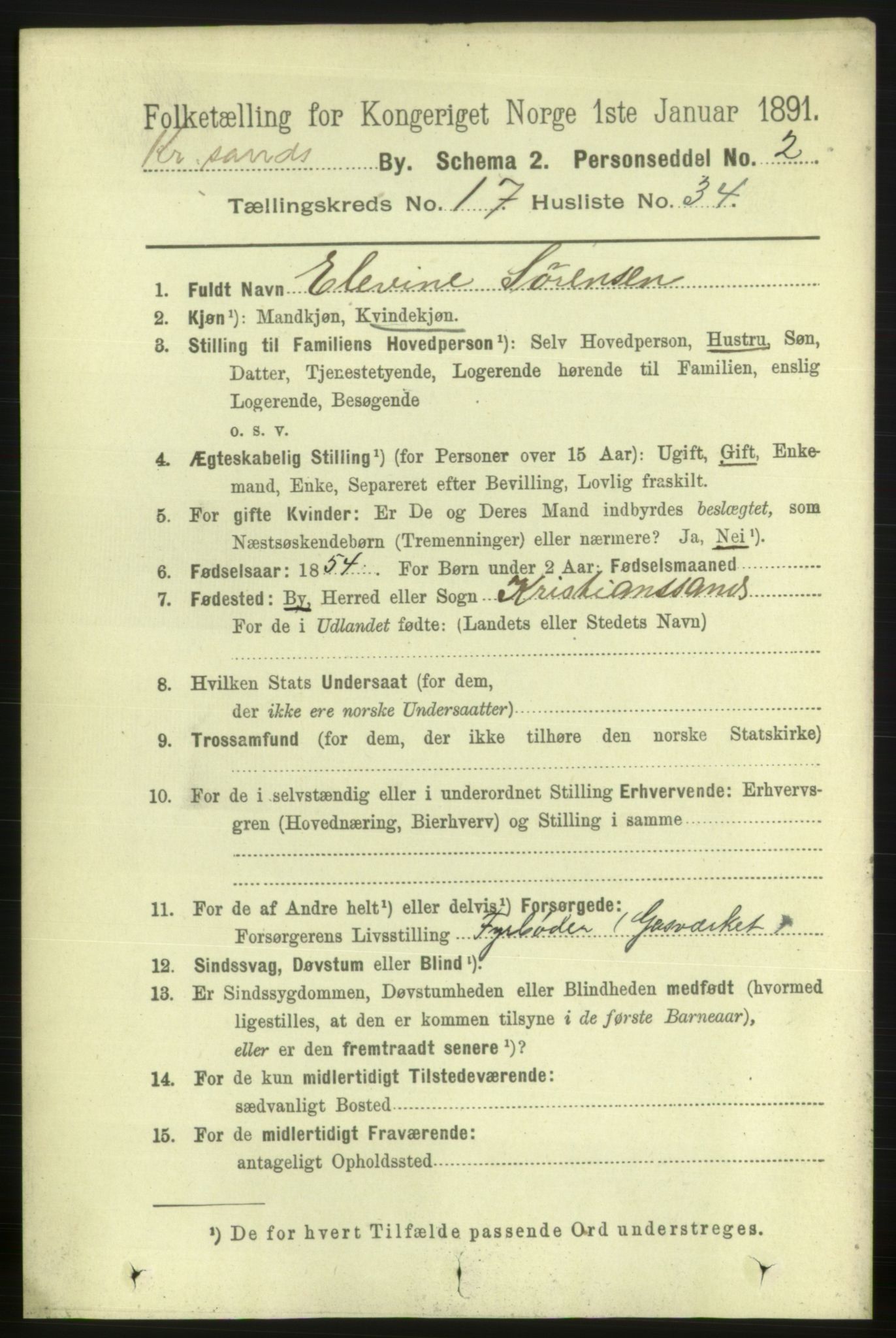 RA, 1891 census for 1001 Kristiansand, 1891, p. 7049