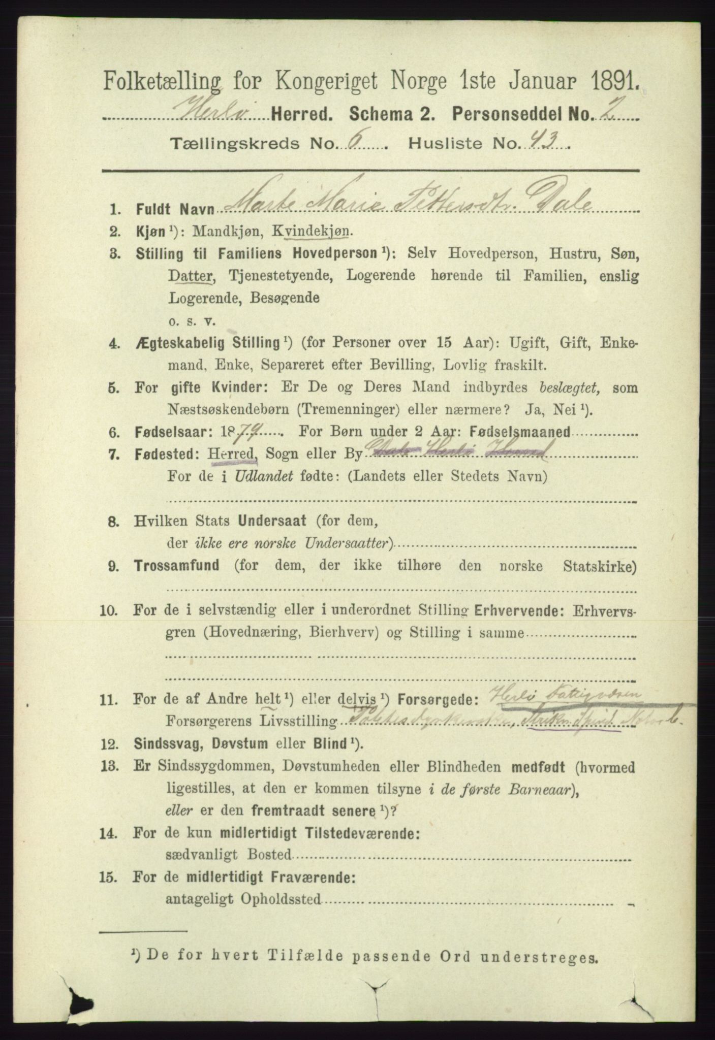 RA, 1891 census for 1258 Herdla, 1891, p. 2920