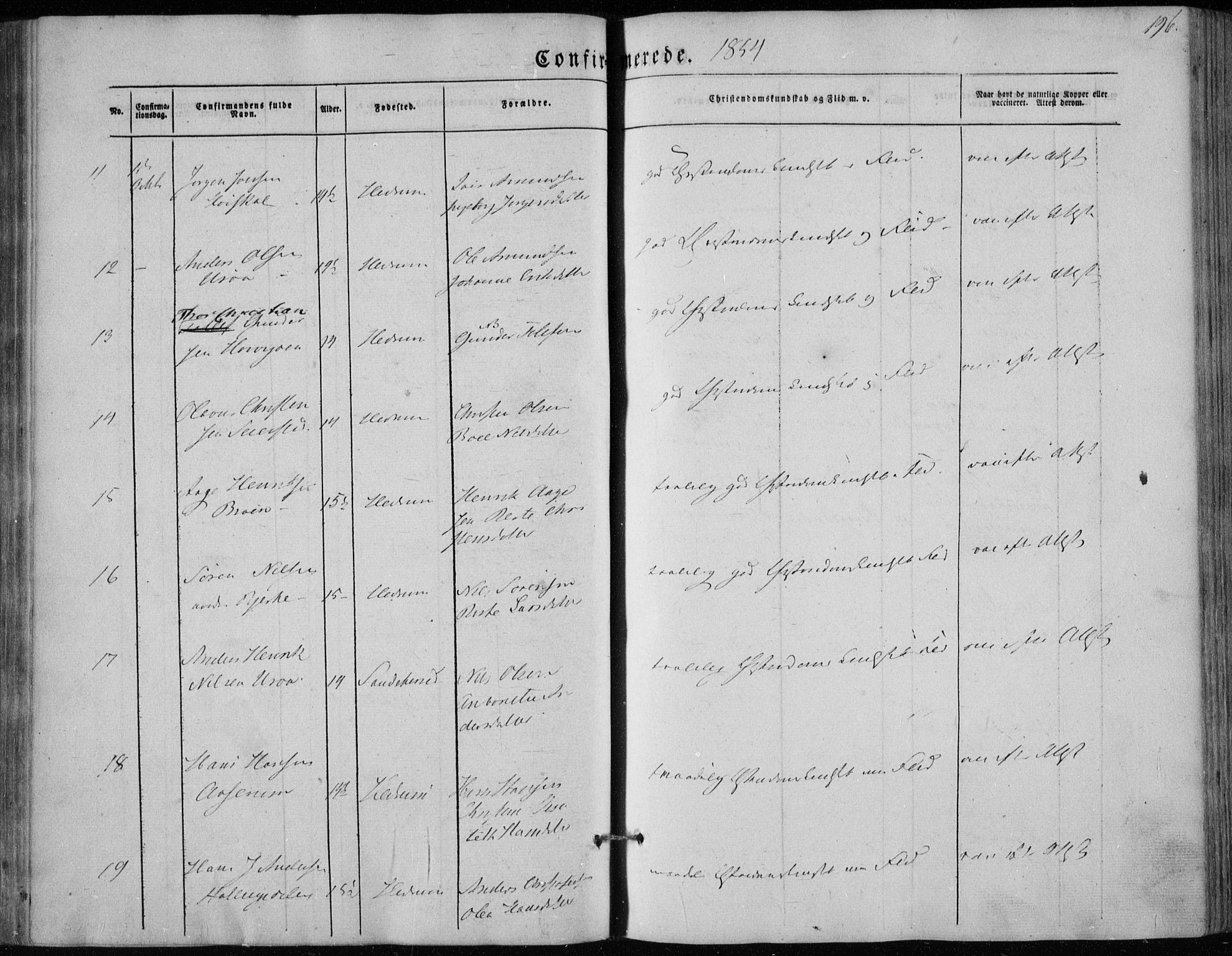 Hedrum kirkebøker, AV/SAKO-A-344/F/Fa/L0006: Parish register (official) no. I 6, 1849-1857, p. 196