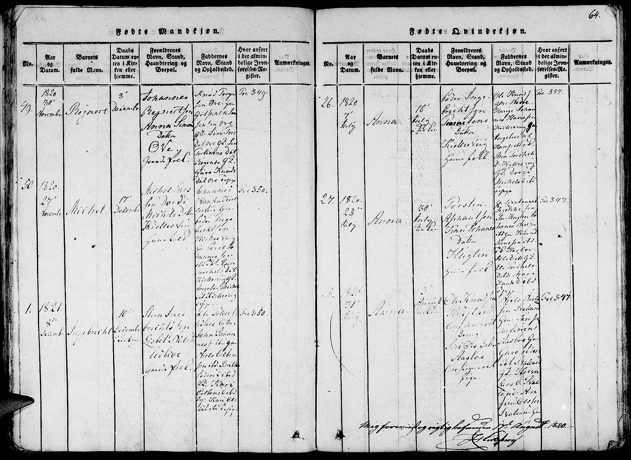 Fjelberg sokneprestembete, AV/SAB-A-75201/H/Haa: Parish register (official) no. A 4, 1816-1822, p. 64