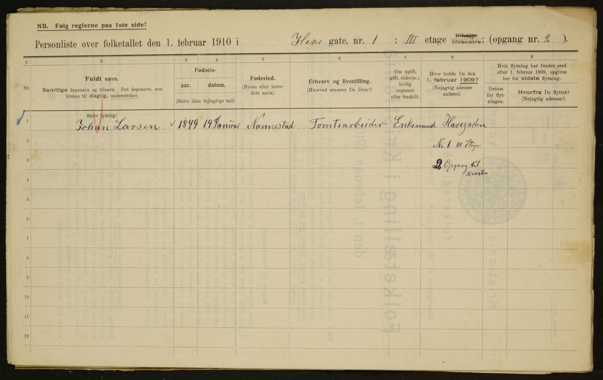 OBA, Municipal Census 1910 for Kristiania, 1910, p. 33695