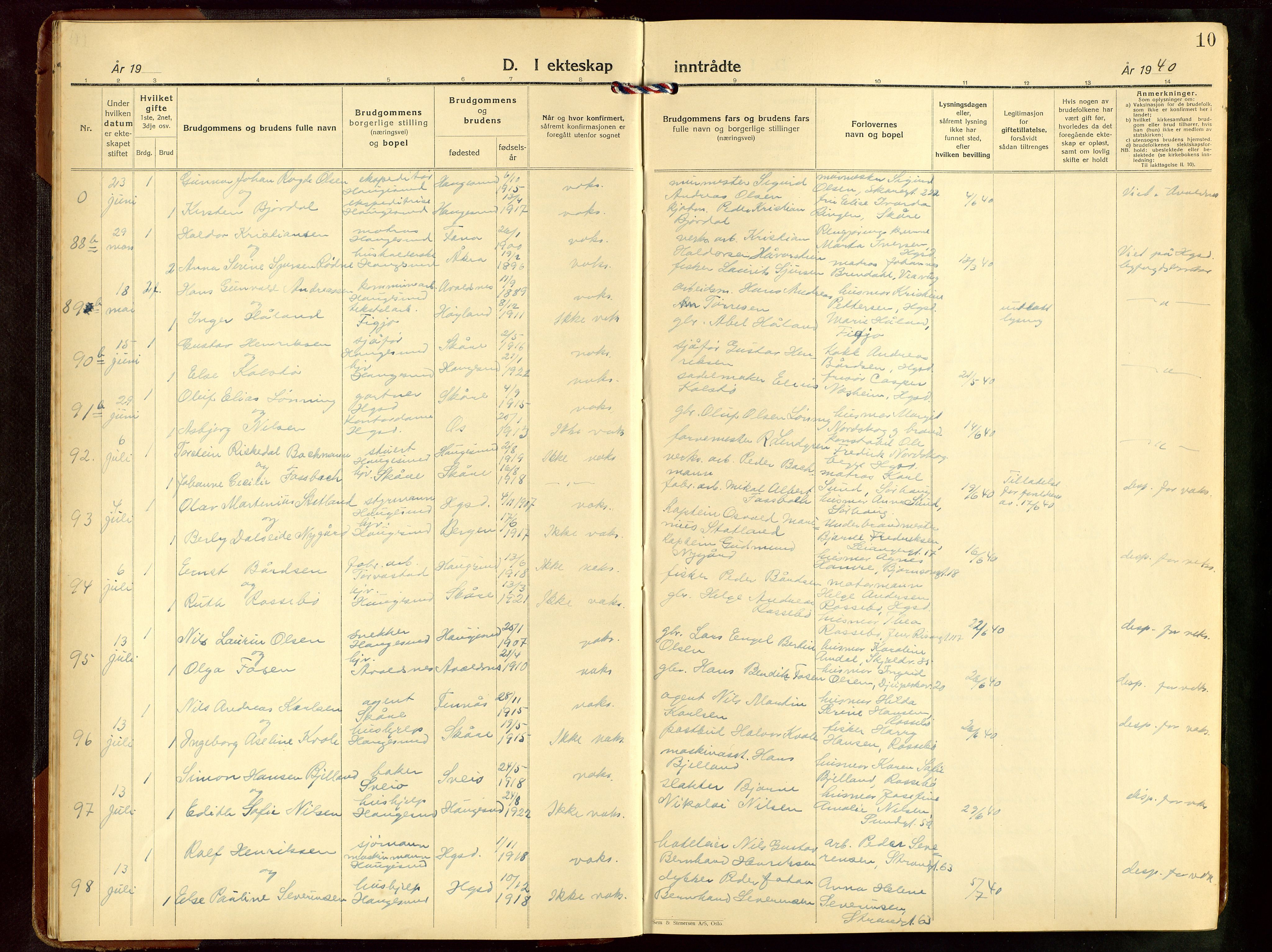 Haugesund sokneprestkontor, AV/SAST-A -101863/H/Ha/Hab/L0014: Parish register (copy) no. B 14, 1940-1952, p. 10